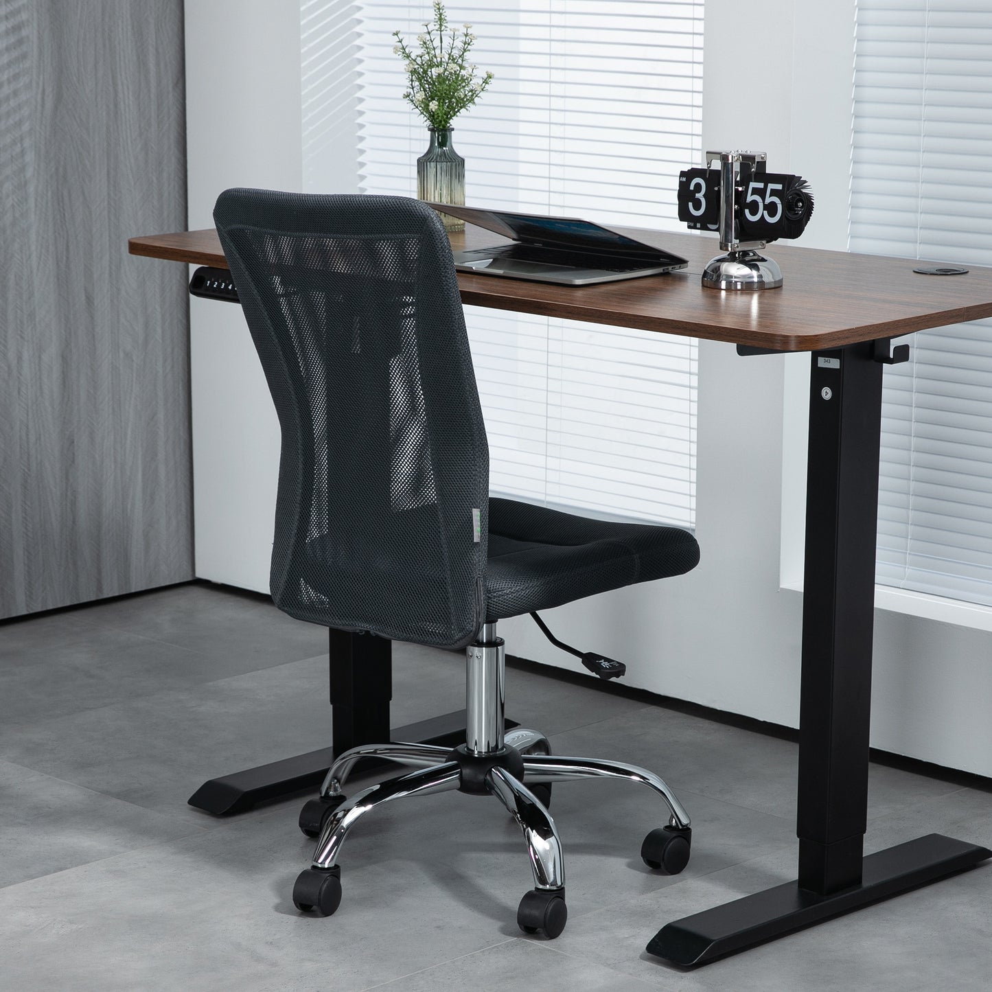Vinsetto Computer Desk Chair Mesh Office Chair with Adjustable Height and Swivel Wheels Armless Study Chair Dark Grey