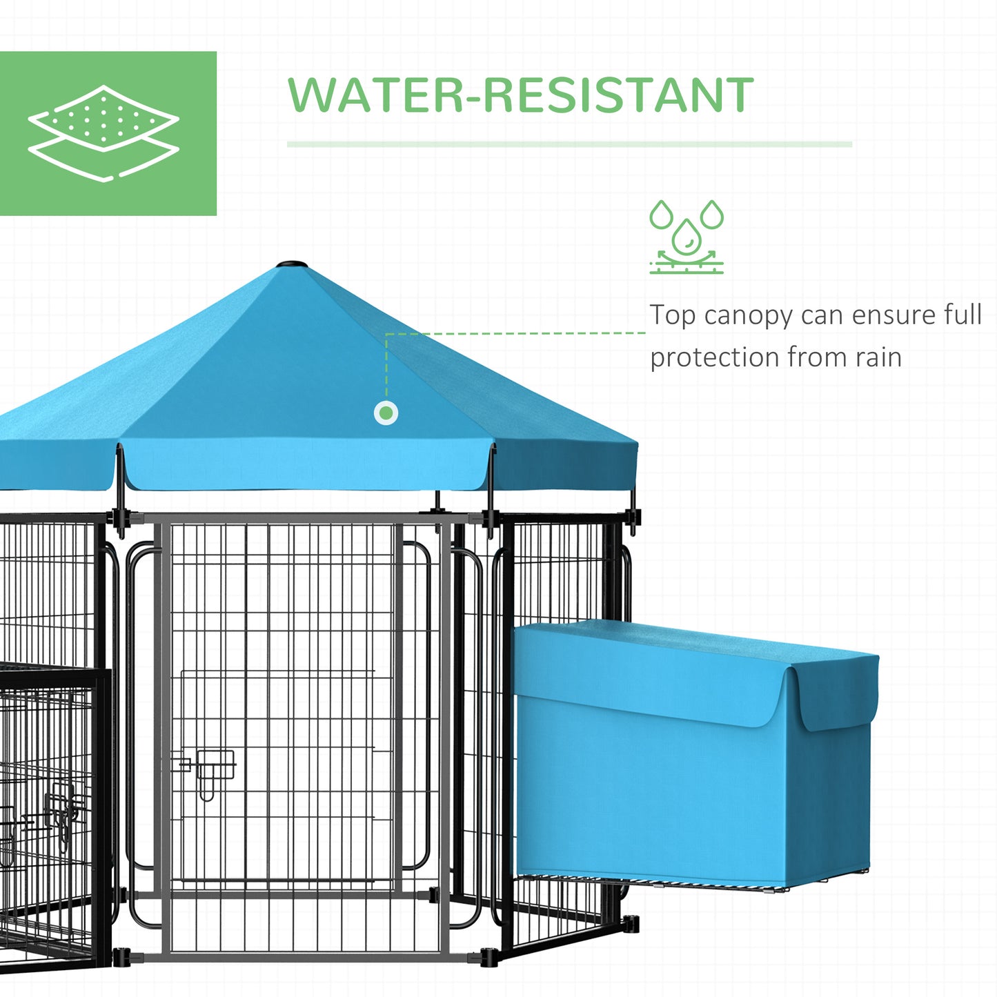 PawHut Steel Chicken Coop, Outdoor Hexagonal Hen House, Heavy-Duty Detachable Poultry Cage w/ Water-Resistant Canopy, Run, Nesting Box - Blue