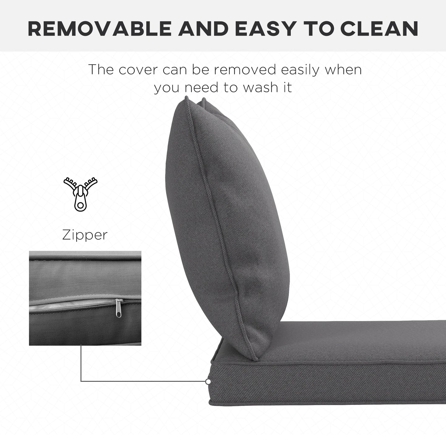 Outsunny 1-Piece Back and Seat Cushion Pillow Replacement, Patio Chair Cushion Set for Indoor Outdoor, Charcoal Grey