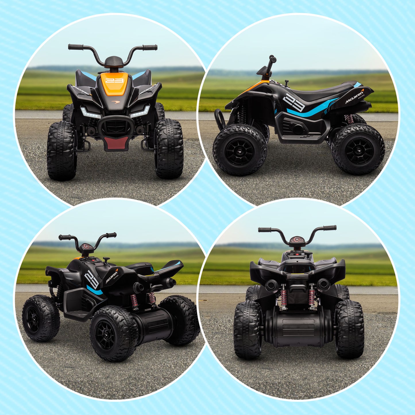 HOMCOM McLaren Licensed 12V Quad Bike, with Music, Headlights, MP3 Slot, Suspension Wheels, for Ages 3-8 Years - Black