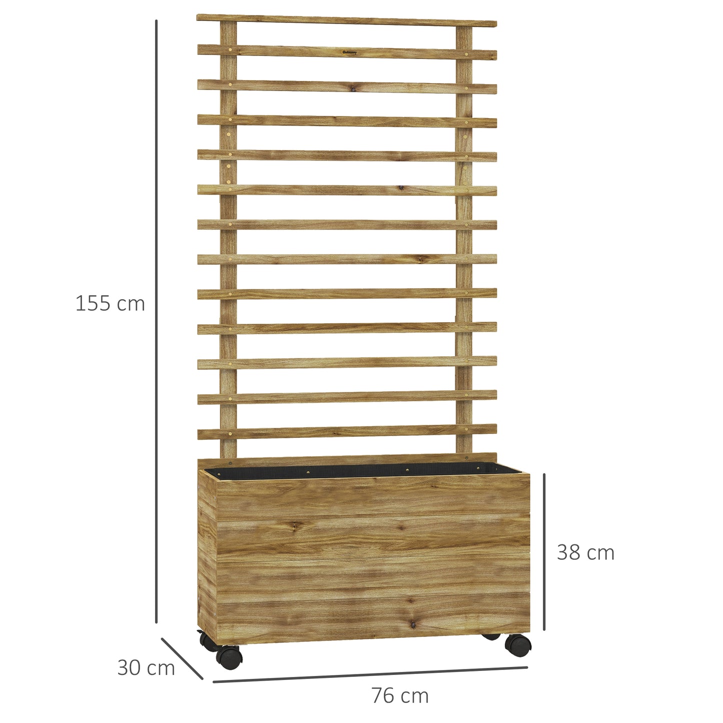 Outsunny Wooden Garden Raised Bed with Trellis Planter Box with 4 Wheels for Climbing Plants 76x30x155cm Natural