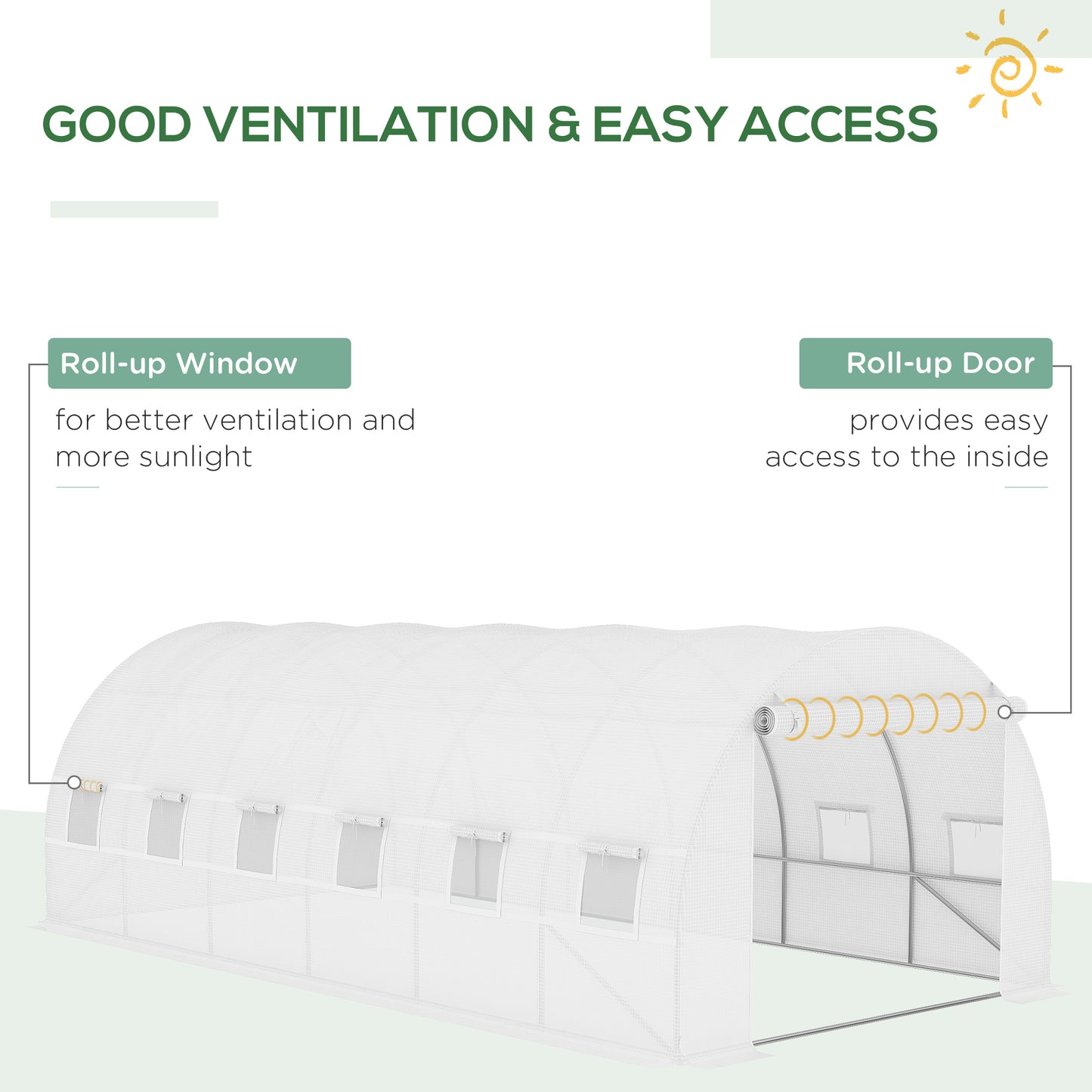 Outsunny Greenhouse Replacement Cover ONLY Winter Garden Plant PE Cover with Rollup Windows Door 6 x 3 x 2m White