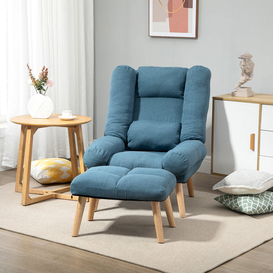 HOMCOM Three-Position Reclining Armchair, with Matching Stool - Blue