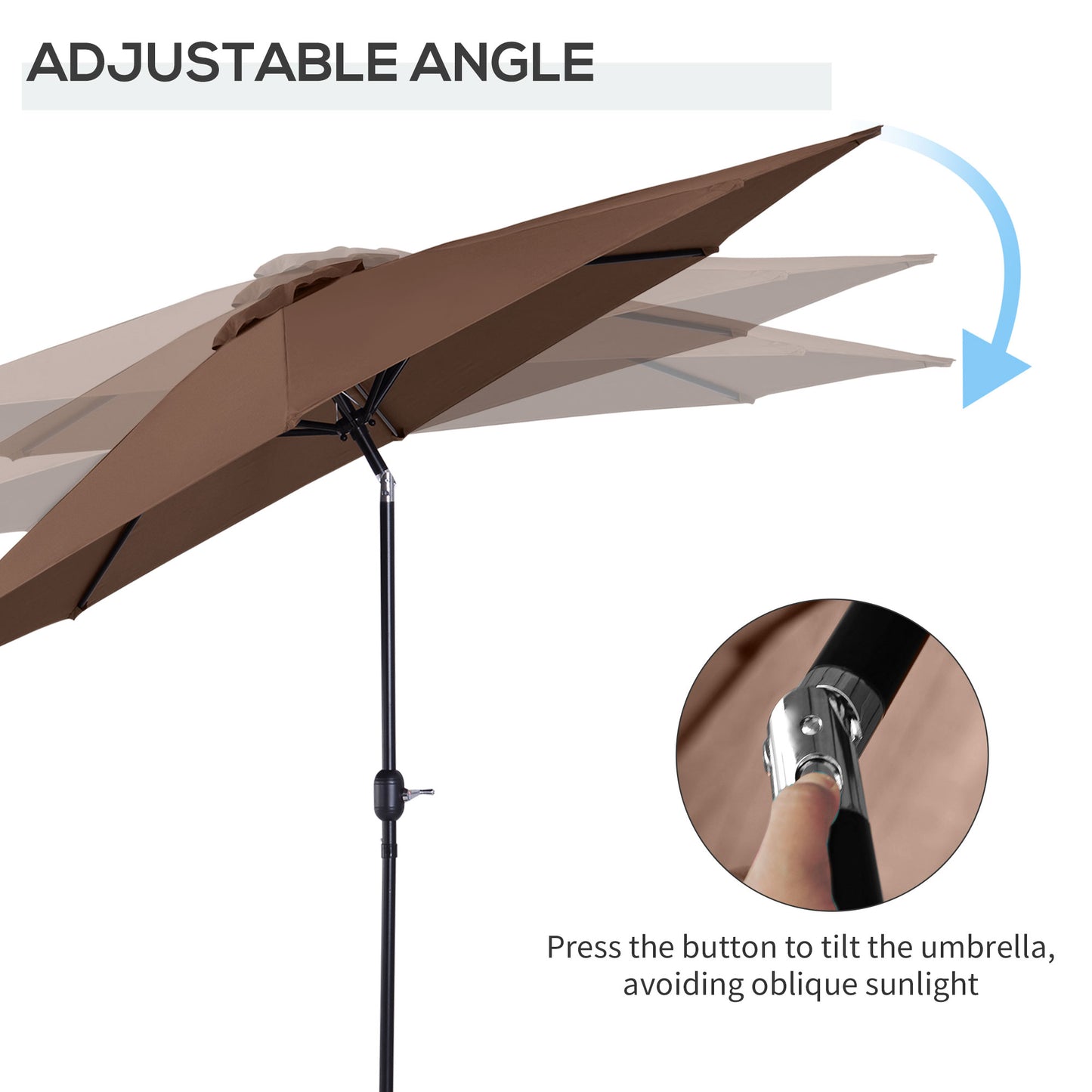 Outsunny Patio Umbrella Garden Parasol Outdoor Steel,3x2.45m Coffee