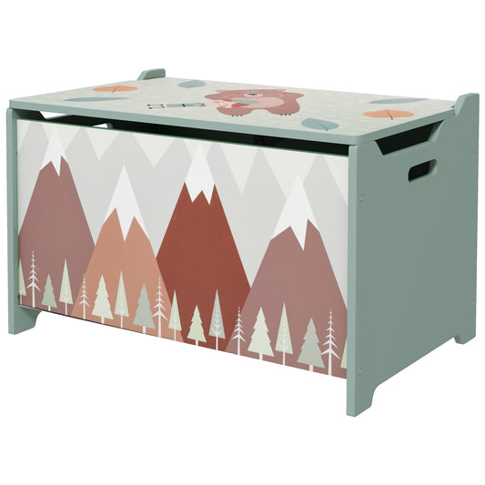 ZONEKIZ Toy Box Kids Storage Chest with Lid Safety Hinge Green