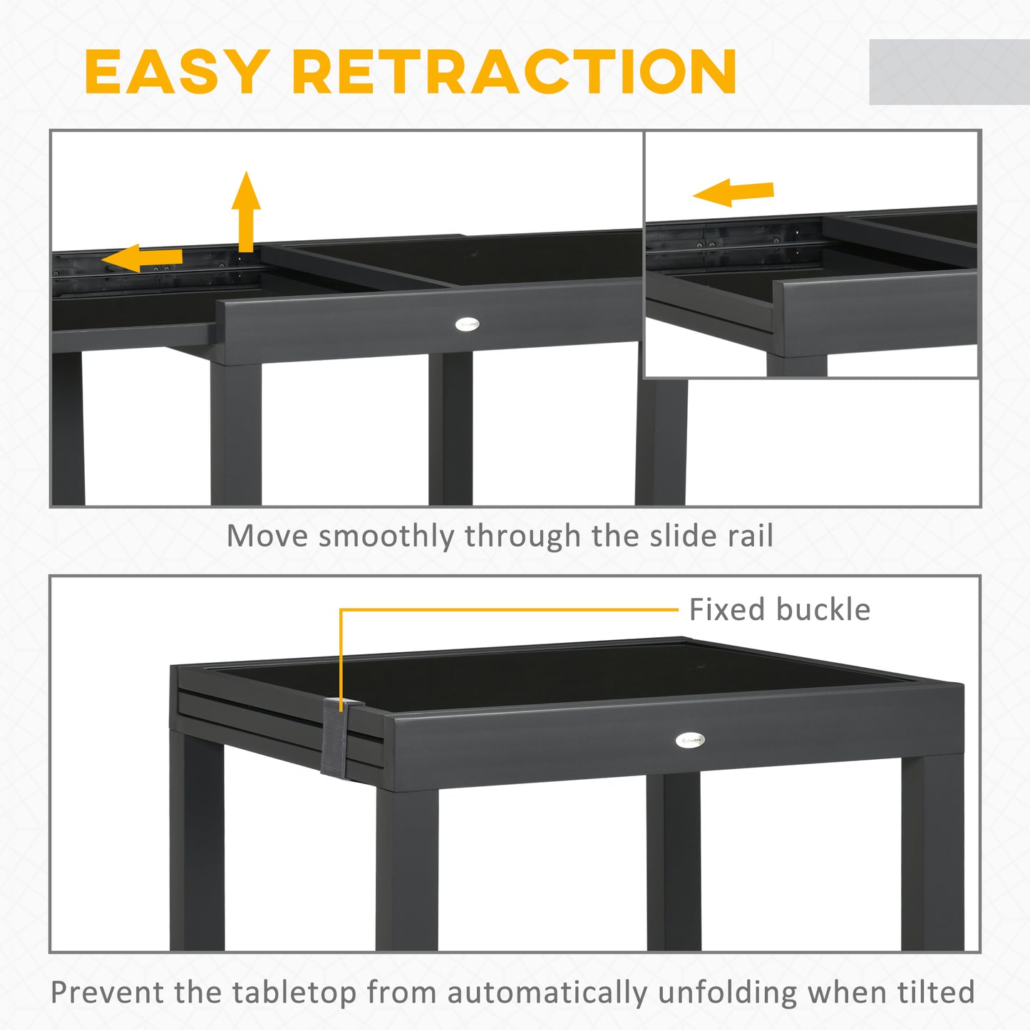 Outsunny Extending Garden Table, Outdoor Dining Table with Aluminium Frame and Tempered Glass Tabletop, 80/160 x 80 x 75 cm, Black