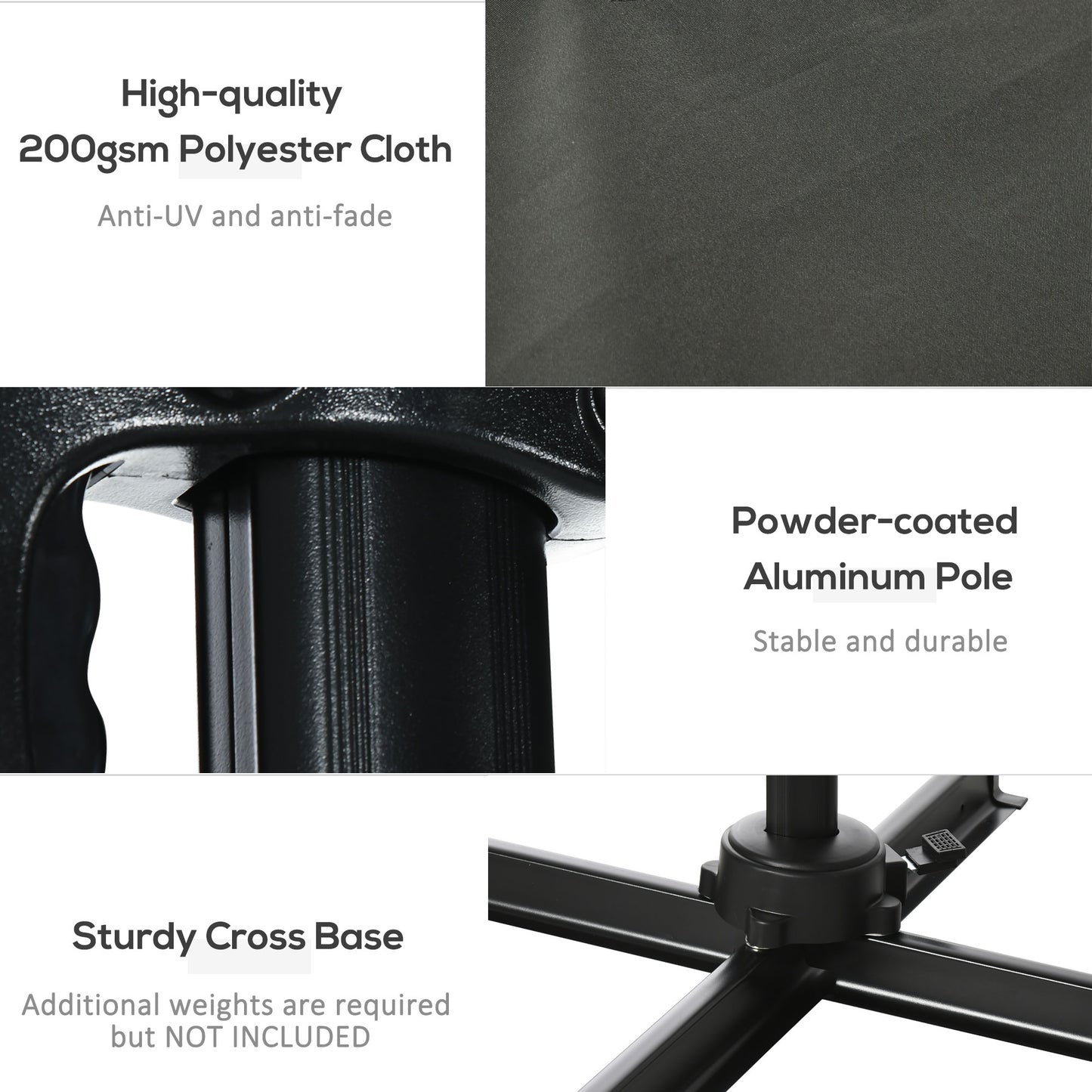 Outsunny 2.5 x 2.5m Patio Offset Parasol Umbrella Cantilever Hanging Aluminium Sun Shade Canopy Shelter 360° Rotation with Crank Handle and Cross Base, Grey