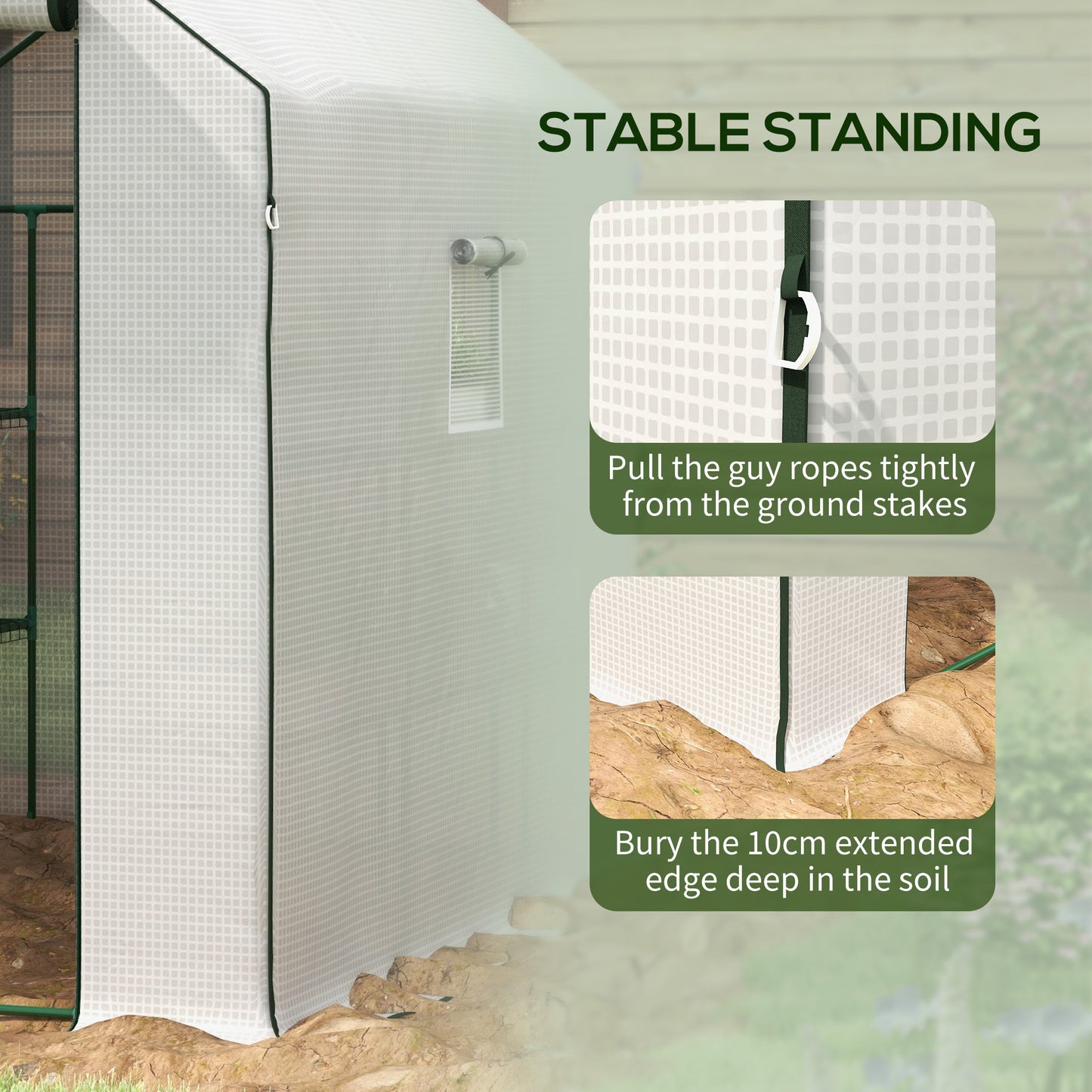 Outsunny Walkin Greenhouse with 3 Tier Shelves Outdoor Green House Garden Grow House with Reinforced PE Cover Rollup Door and Mesh Windows 140 x 213 x 190cm White