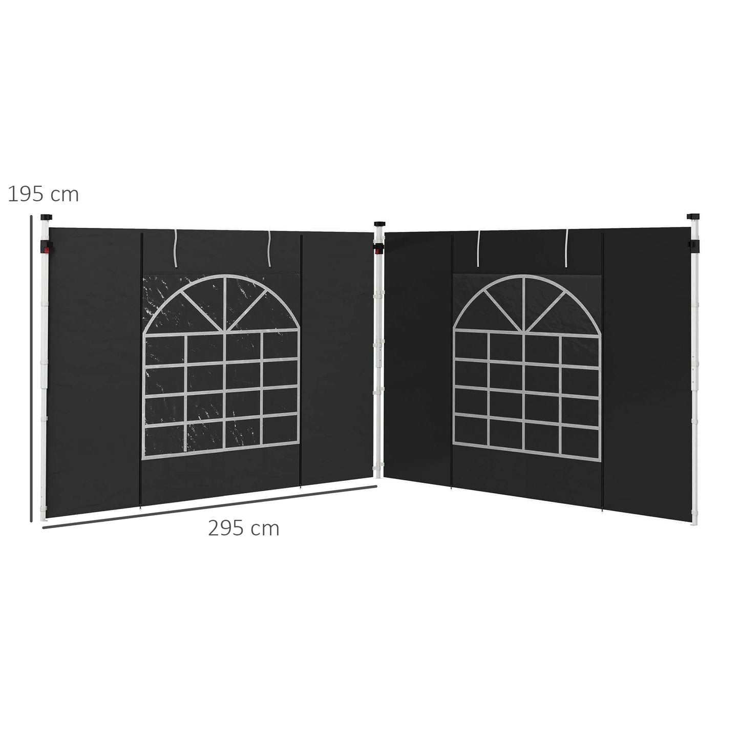 Outsunny Gazebo Side Panels 2 Pack Sides Replacement for 3x3(m) or 3x6m Pop Up Gazebo with Windows and Doors Black