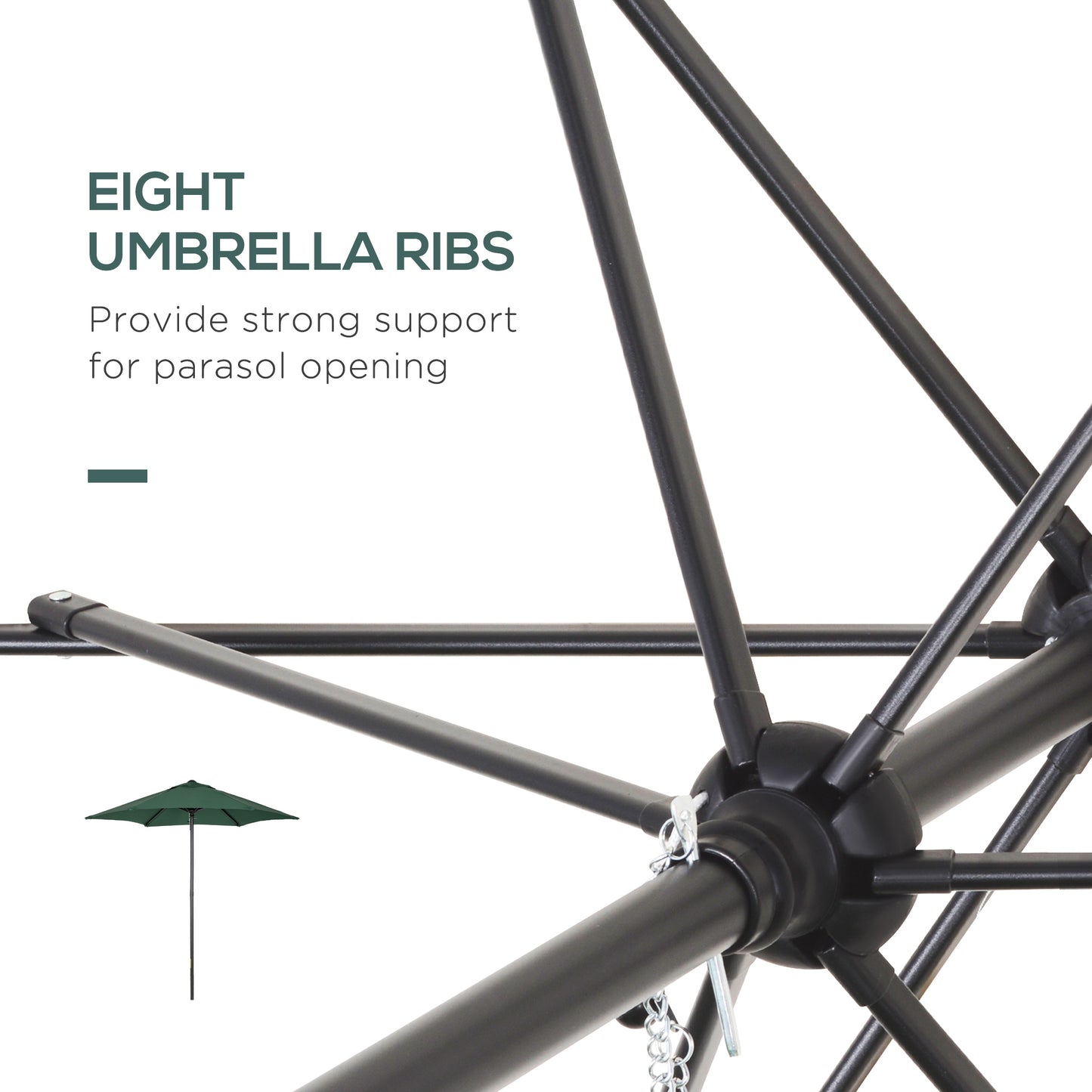 Outsunny 1.96m Parasol Patio Umbrella, Outdoor Sun Shade with 6 Sturdy Ribs for Balcony, Bench, Garden, Green