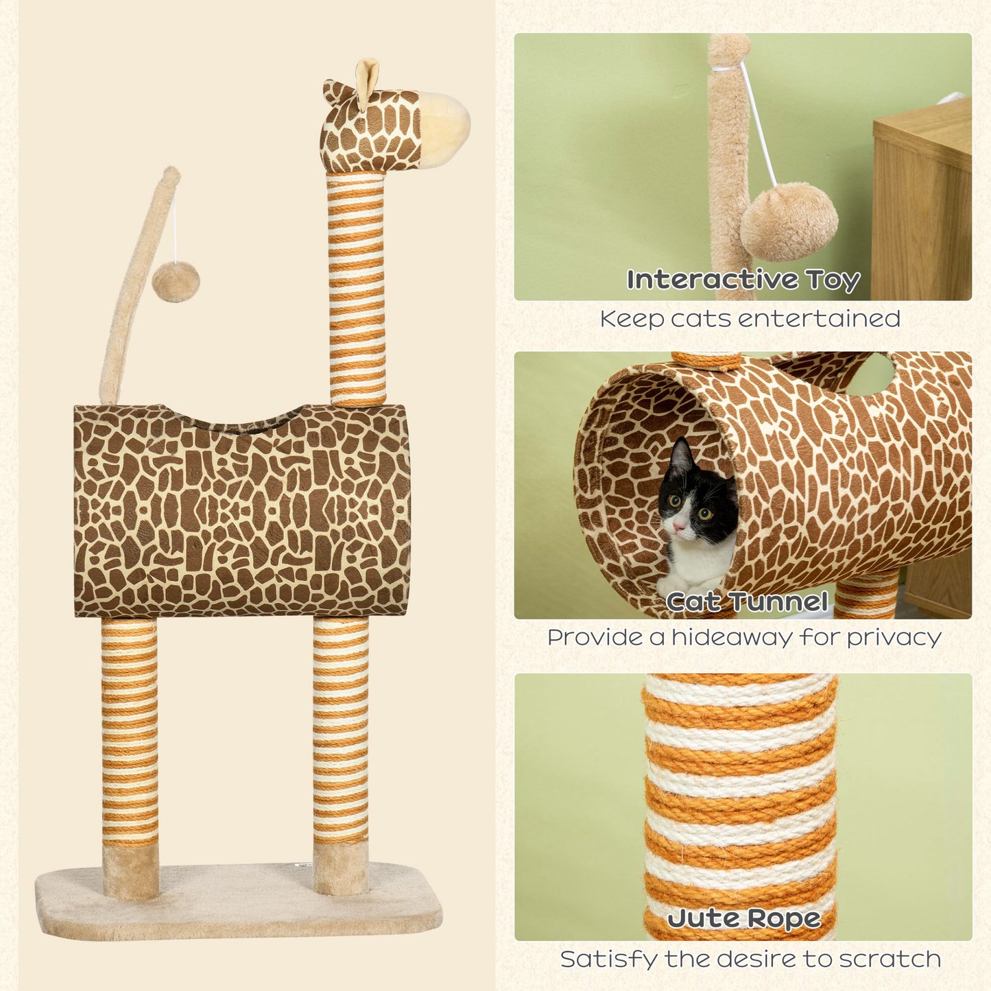 PawHut Cat Tree for Indoor Cats Cute Giraffe Kitten Play Tower, 48.5 x 34.5 x 101 cm