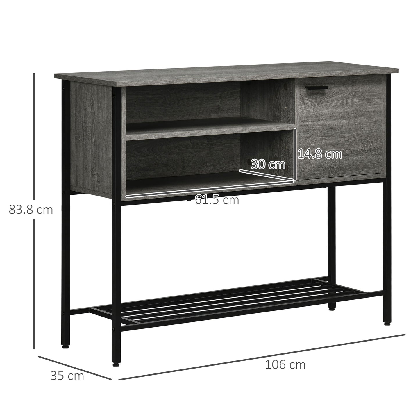 HOMCOM Industrial Console Table, Narrow Hallway Table with Cabinet, Grey
