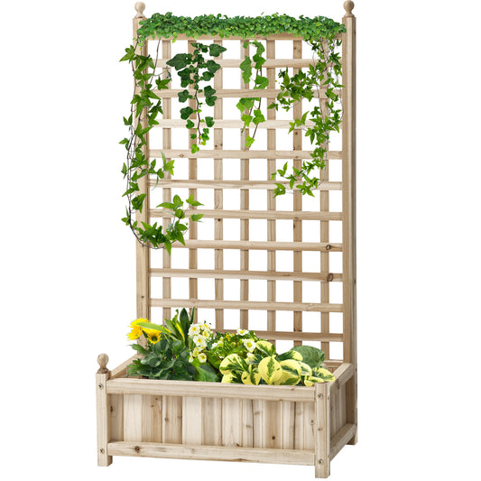 Outsunny Garden Planters with Trellis for Climbing Vines Wood Raised Beds for Garden Flower Pot Indoor Outdoor Natural