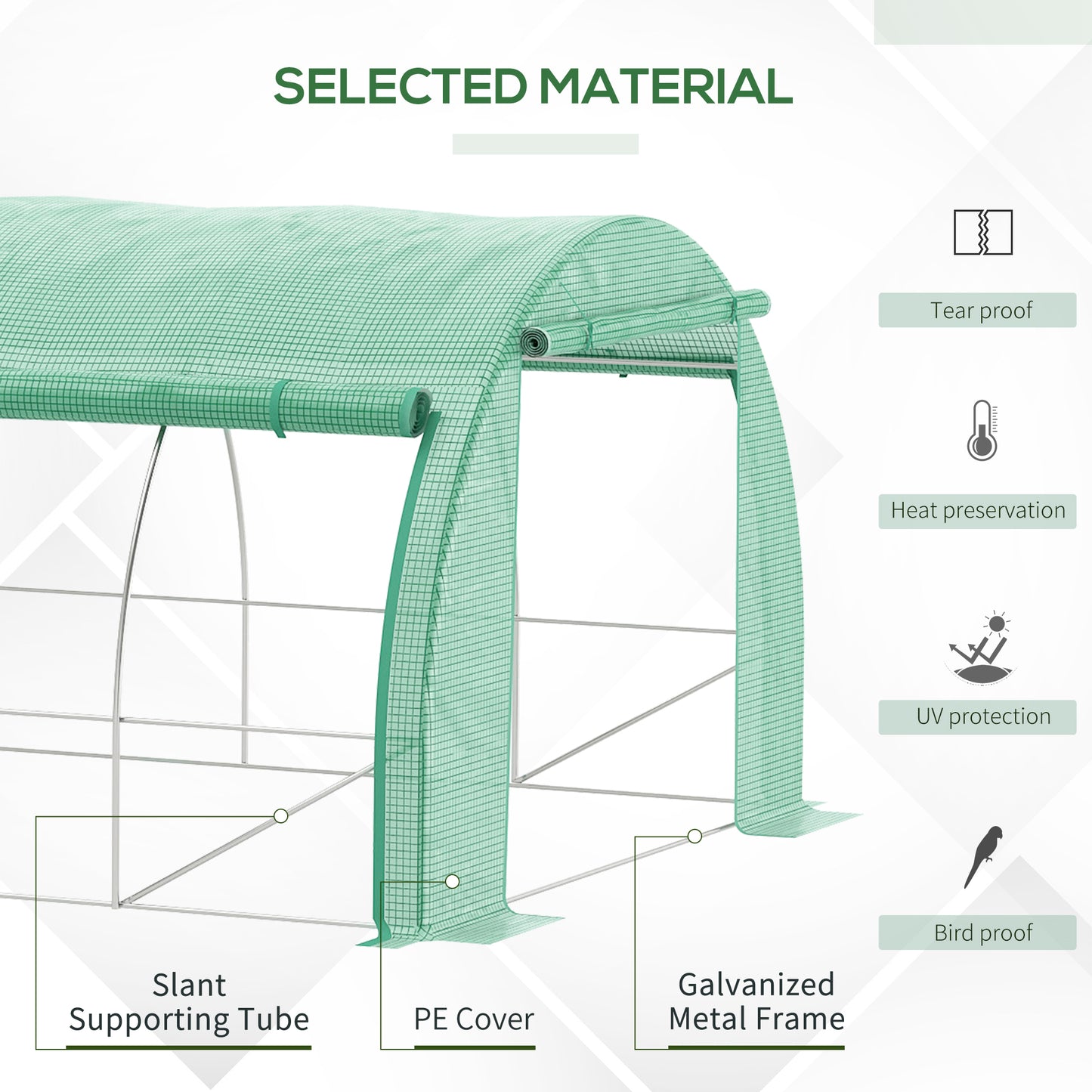 Outsunny Polytunnel Greenhouse Walkin Grow House Tent with Rollup Sidewalls Zipped Door and 8 Windows 4x3x2m Green