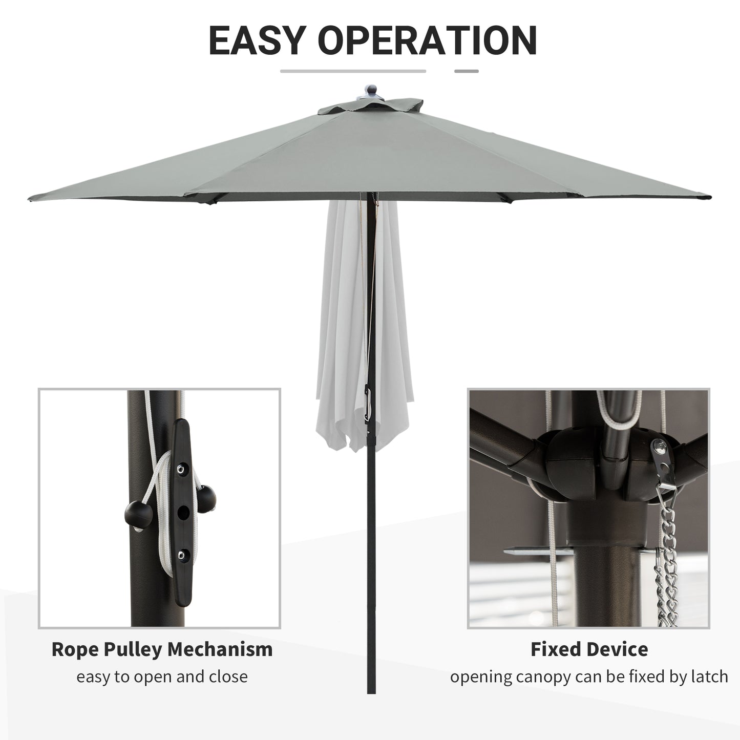 Outsunny 2.8m Patio Sun Umbrella Parasol Outdoor 6 Ribs Sunshade Canopy Manual Push Garden Backyard Furniture Dark Grey BASE NOT INCLUDED Table
