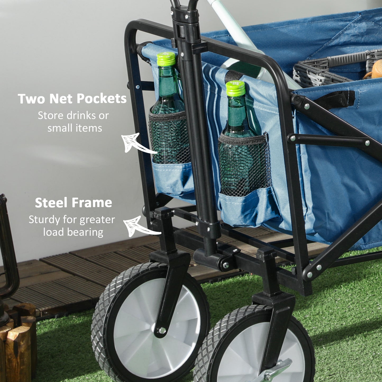 Outsunny Collapsible Folding Outdoor Garden Storage Trolley Cart w/ Telescopic Handle & Brakes Green