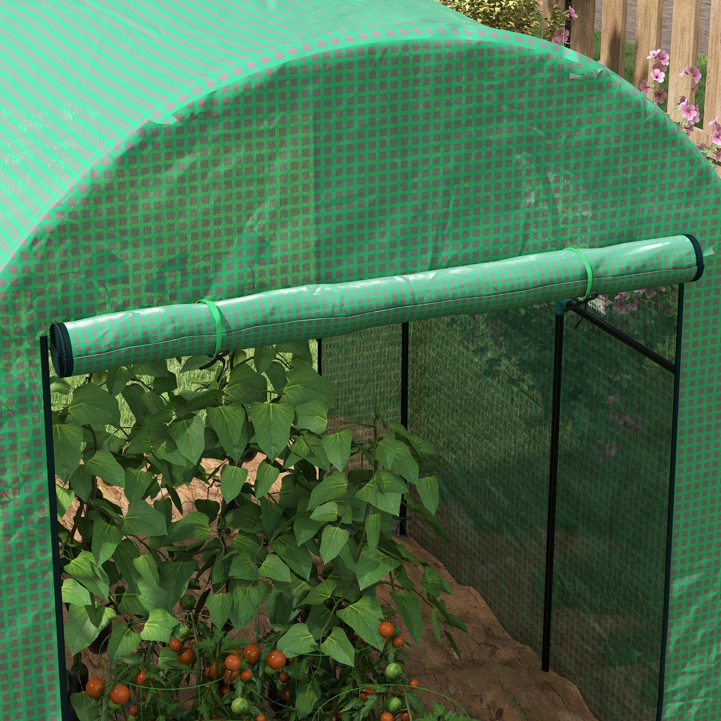 Outsunny Polytunnel Greenhouse Walkin Grow House with UVresistant PE Cover Doors and Mesh Windows 1.8 x 1.8 x 2m Green