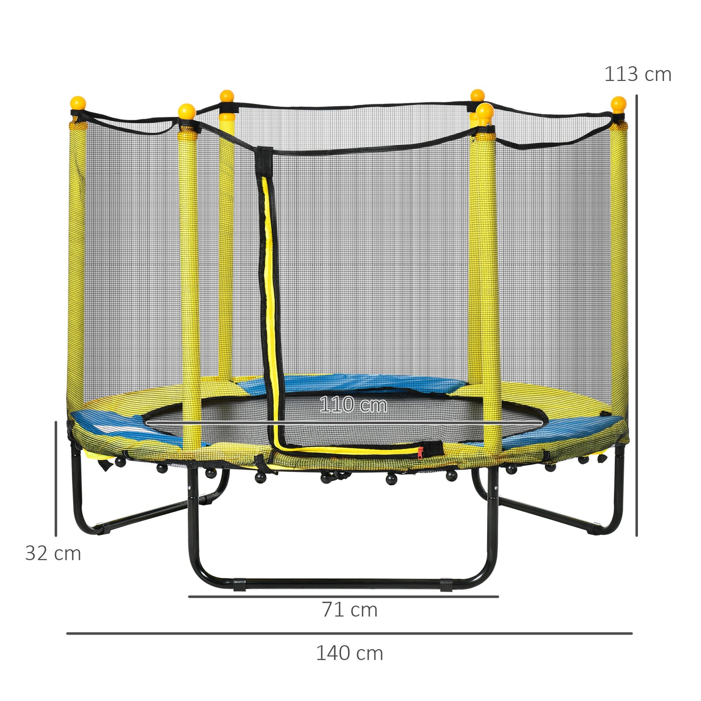 HOMCOM 4.6FT / 55 Inch Kids Trampoline with Enclosure Safety Net Pads Indoor Trampolines for Child 1-10 Years Old, Yellow