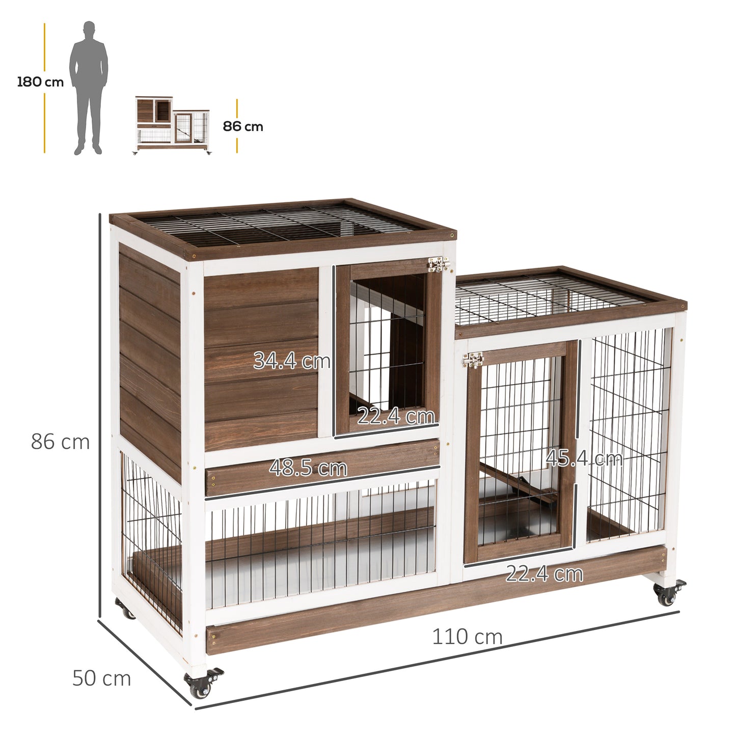 PawHut Wooden Indoor Rabbit Hutch Guinea Pig House Bunny Small Animal Cage, Brown