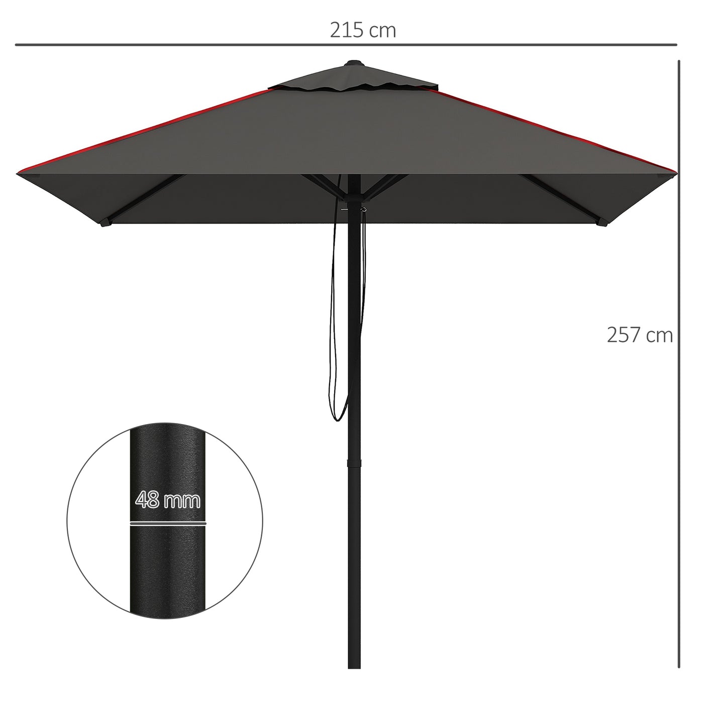 Outsunny Patio Parasol Umbrella with Vent, Garden Market Table Umbrella Sun Shade Canopy with Piping Side, Grey