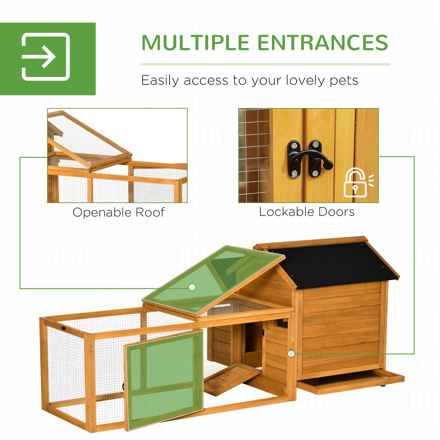 PawHut 2-Tier Chicken Coop, Wooden Hen House, Poultry Habitat Outdoor Backyard with Removable Tray, Nesting Box, Outside Run, Ramp, 180L x 92W x 78H