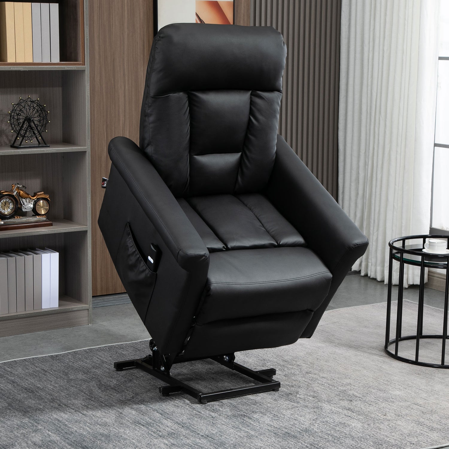 HOMCOM Power Lift Chair PU Leather Recliner Sofa Chair Black