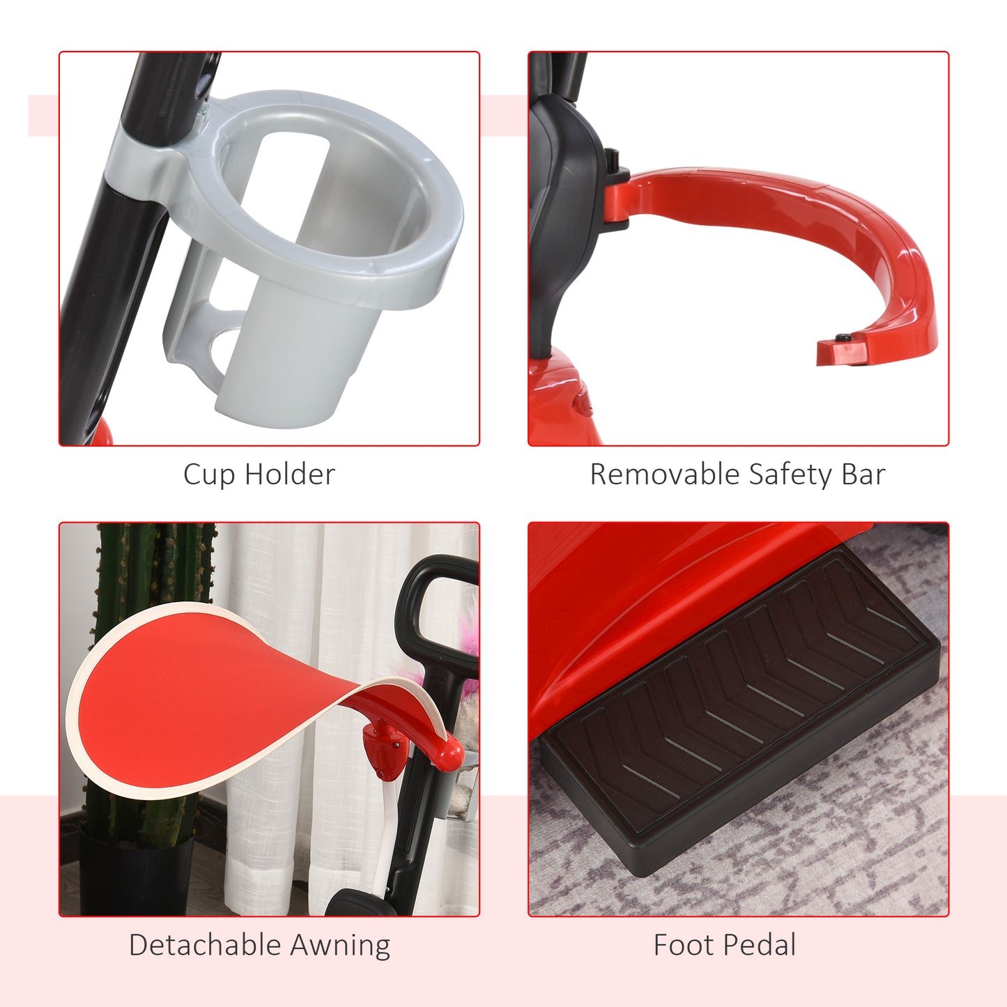 HOMCOM 3 in 1 Ride on Push Along Car Mercedes Benz for Toddlers Stroller Sliding Walking Car with Sun Canopy Horn Sound Safety Bar Cup Holder Ride on Toy for 1-3 Years Old Boy Girl Red