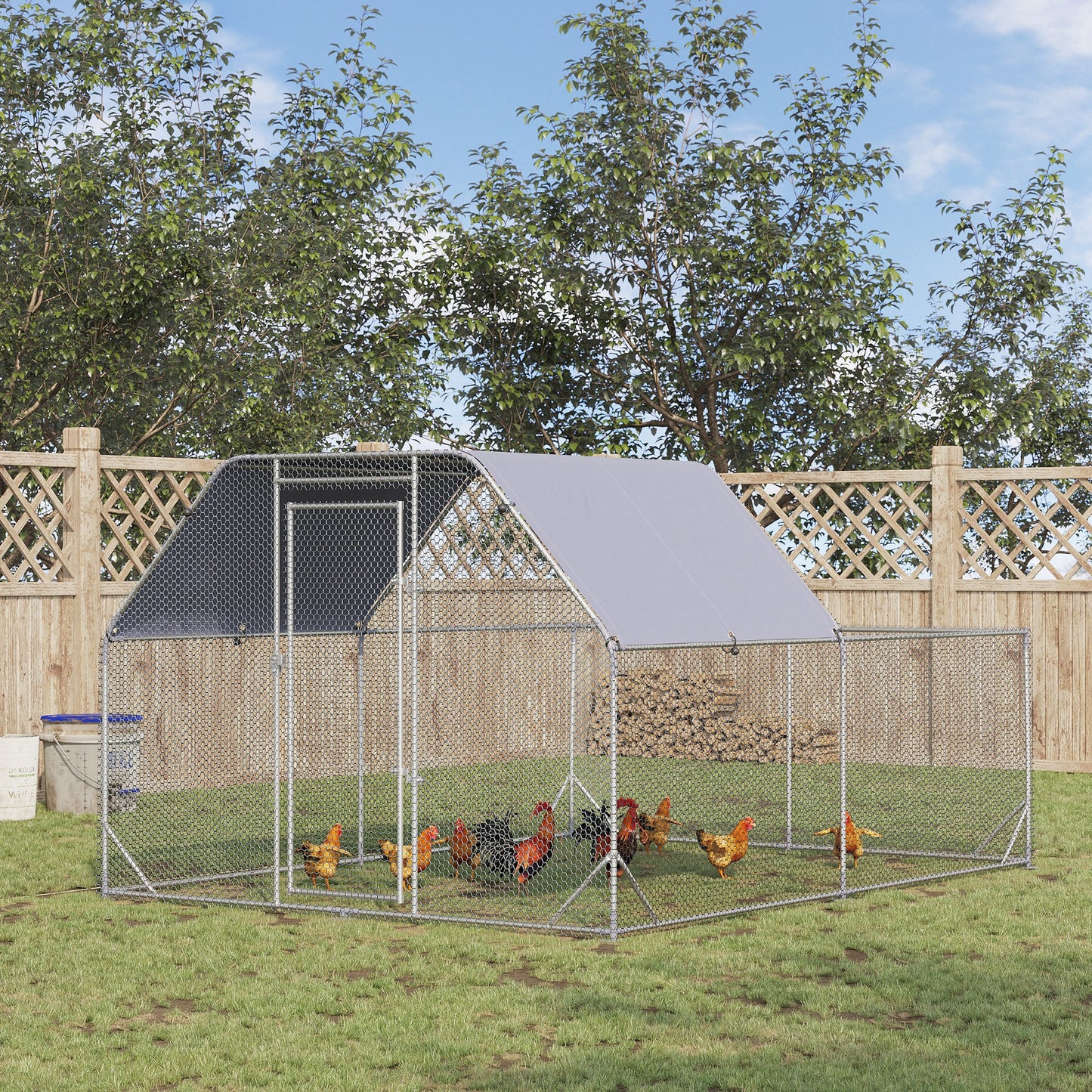 PawHut Chicken Run with Roof, Walk In Chicken Coop Outdoor for 10-12 Chickens, Hen House Duck Pen, 280 x 380 x 195 cm
