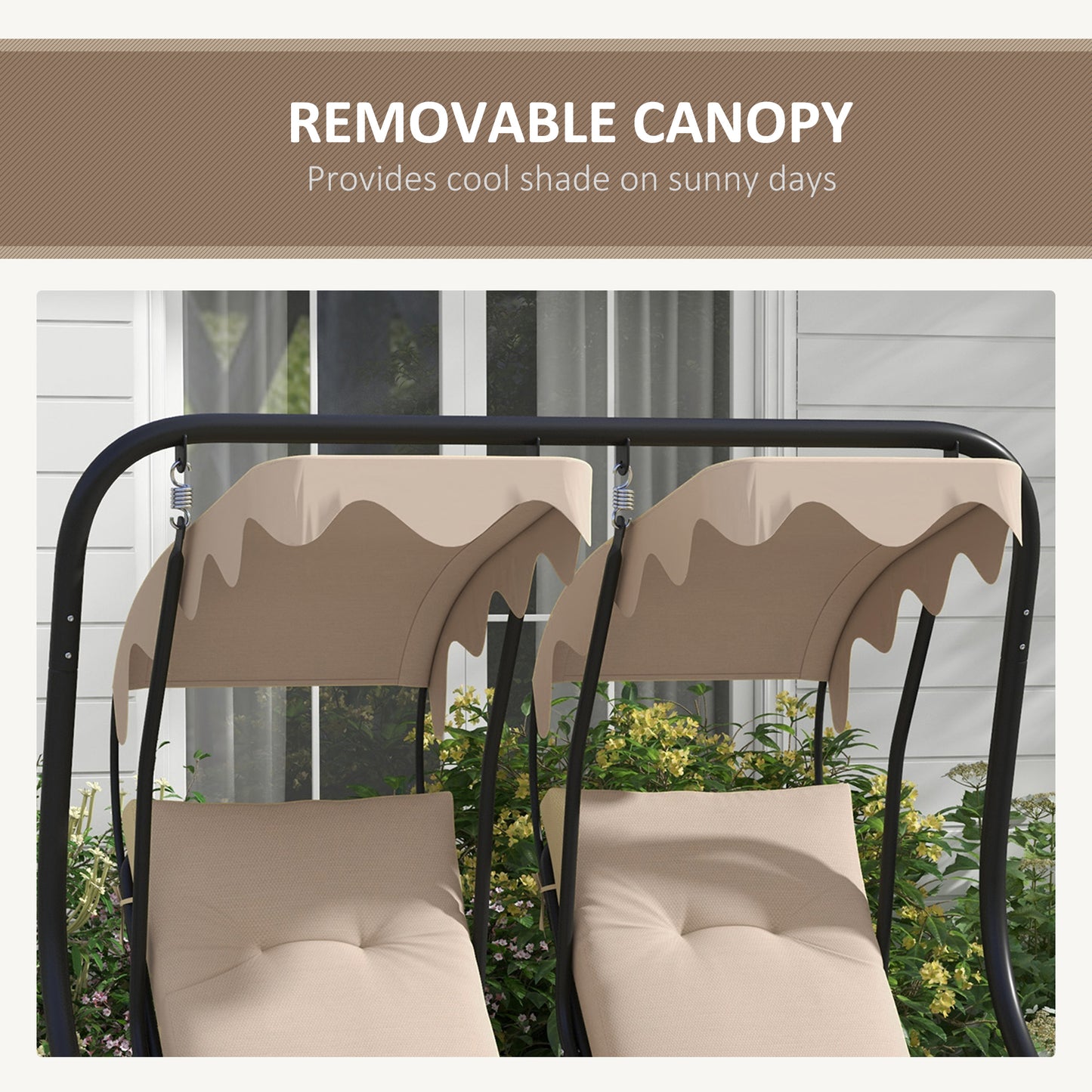Outsunny Two-Seat Garden Swing Chair, with Protective Canopy - Beige