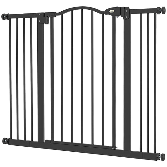 PawHut Metal 74-100cm Adjustable Pet Gate Safety Barrier w/ Auto-Close Door Black