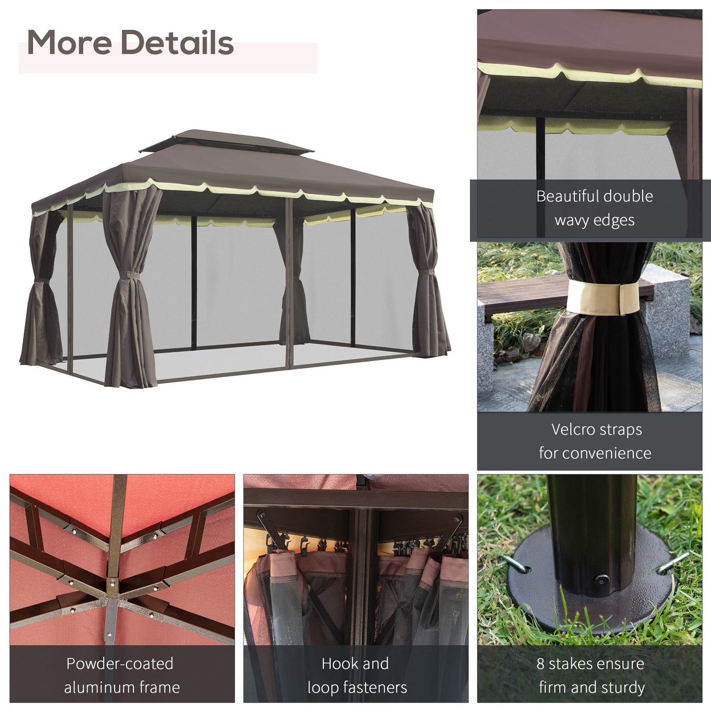 Outsunny Metal Frame Gazebo with Sides 3m x 4m Marquee W/ Sidewalls Coffee Colour Aluminium Metal Canopy Pavilion Patio Garden Party Tent Shelter with Nets and Sidewalls