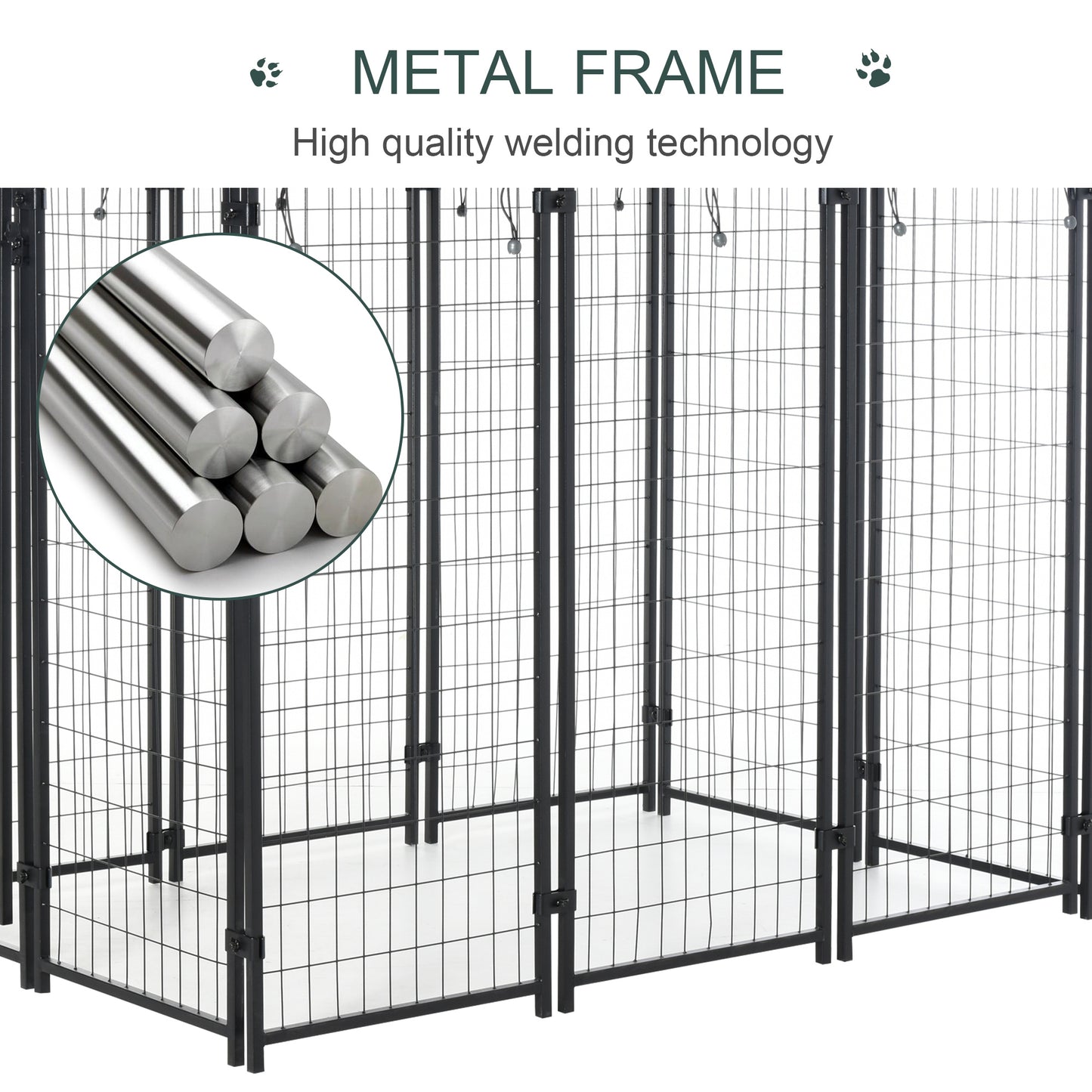 PawHut Outdoor Dog Kennel, Dog Run with UV-Resistant Canopy & Lockable Design, Metal Playpen Fence for Large and Medium Dogs, 183 x 121 x 183 cm