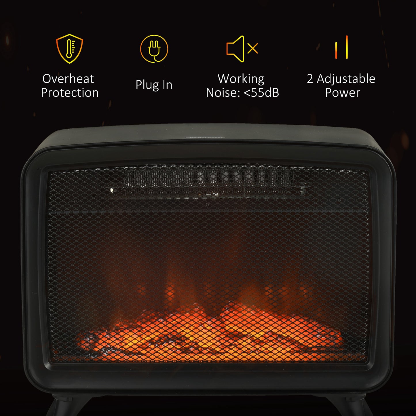 HOMCOM Electric Fireplace Stove, Freestanding or Tabletop, with LED Flame Effect, Overheating Protection, 800W/1600W