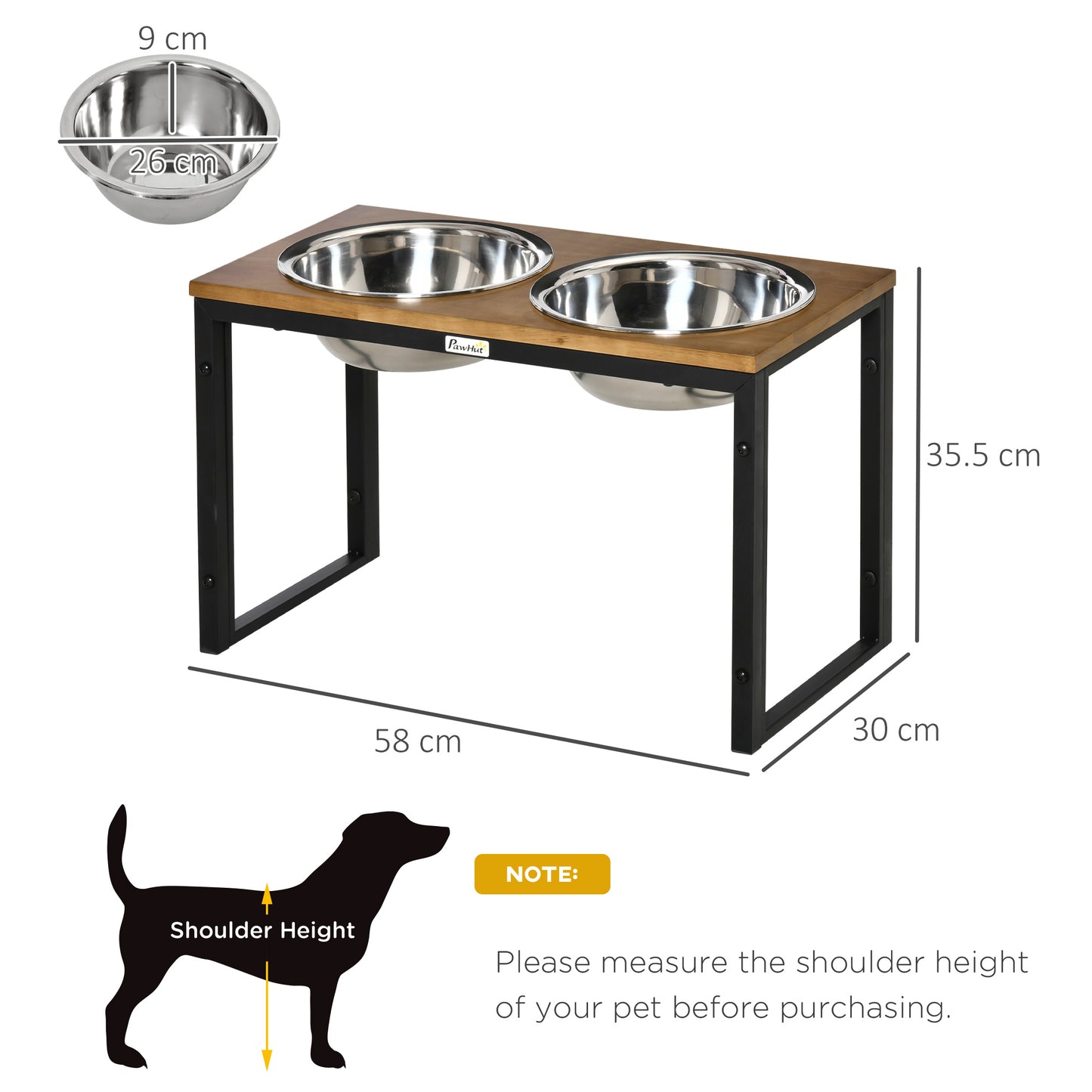 PawHut Two-Bowl Pet Feeding Table, for Medium/Large Dogs