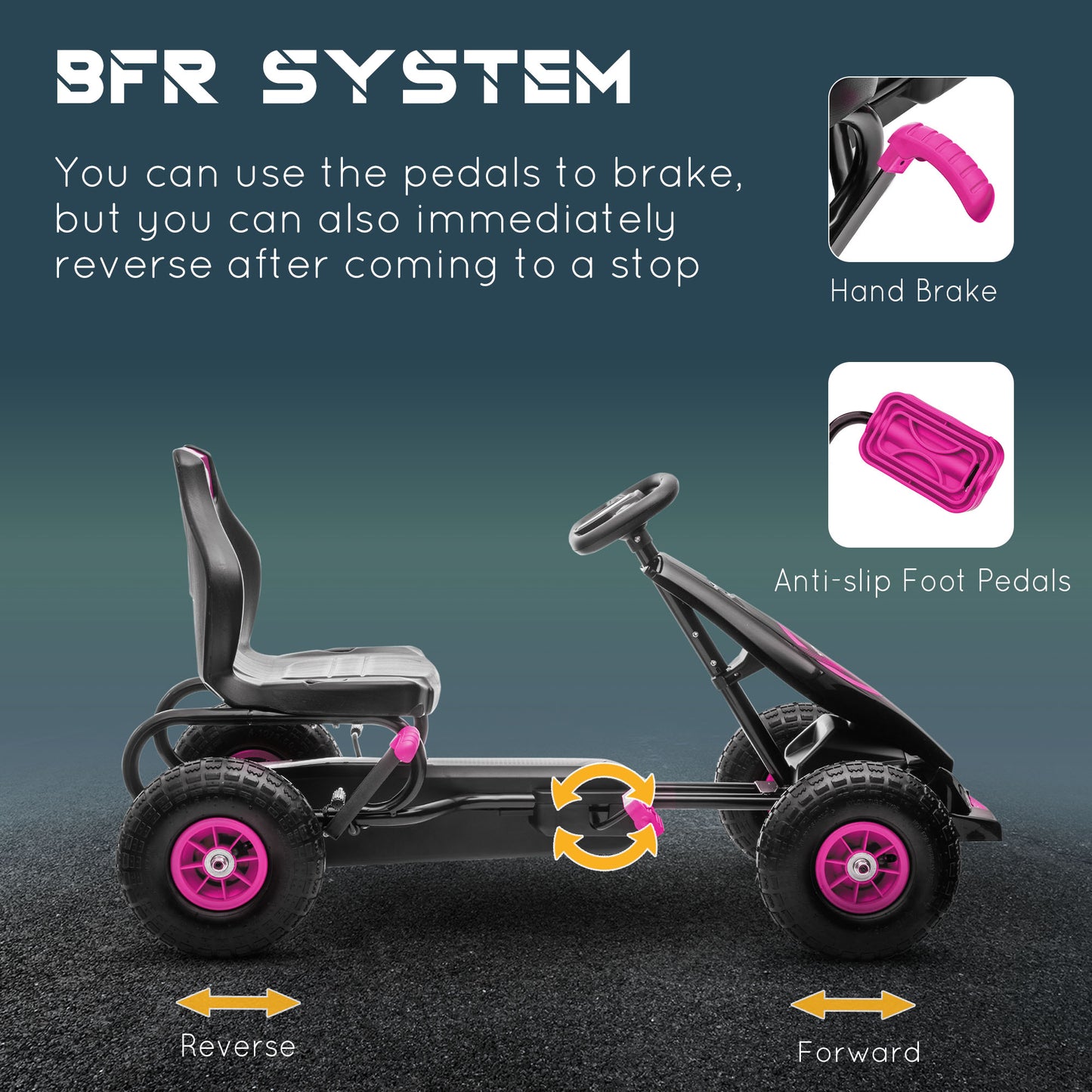 HOMCOM Children Pedal Go Kart, Racing Go Cart with Adjustable Seat, Inflatable Tyres, Shock Absorb, Handbrake, for Boys and Girls Ages 5-12, Pink