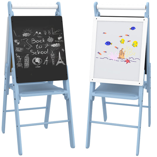 AIYAPLAY Kids Easel with Paper Roll 3 in 1 Art Easel for Toddlers Height Adjustable Double-Sided Kids Whiteboard Blackboard for Ages 3-6 Years - Blue