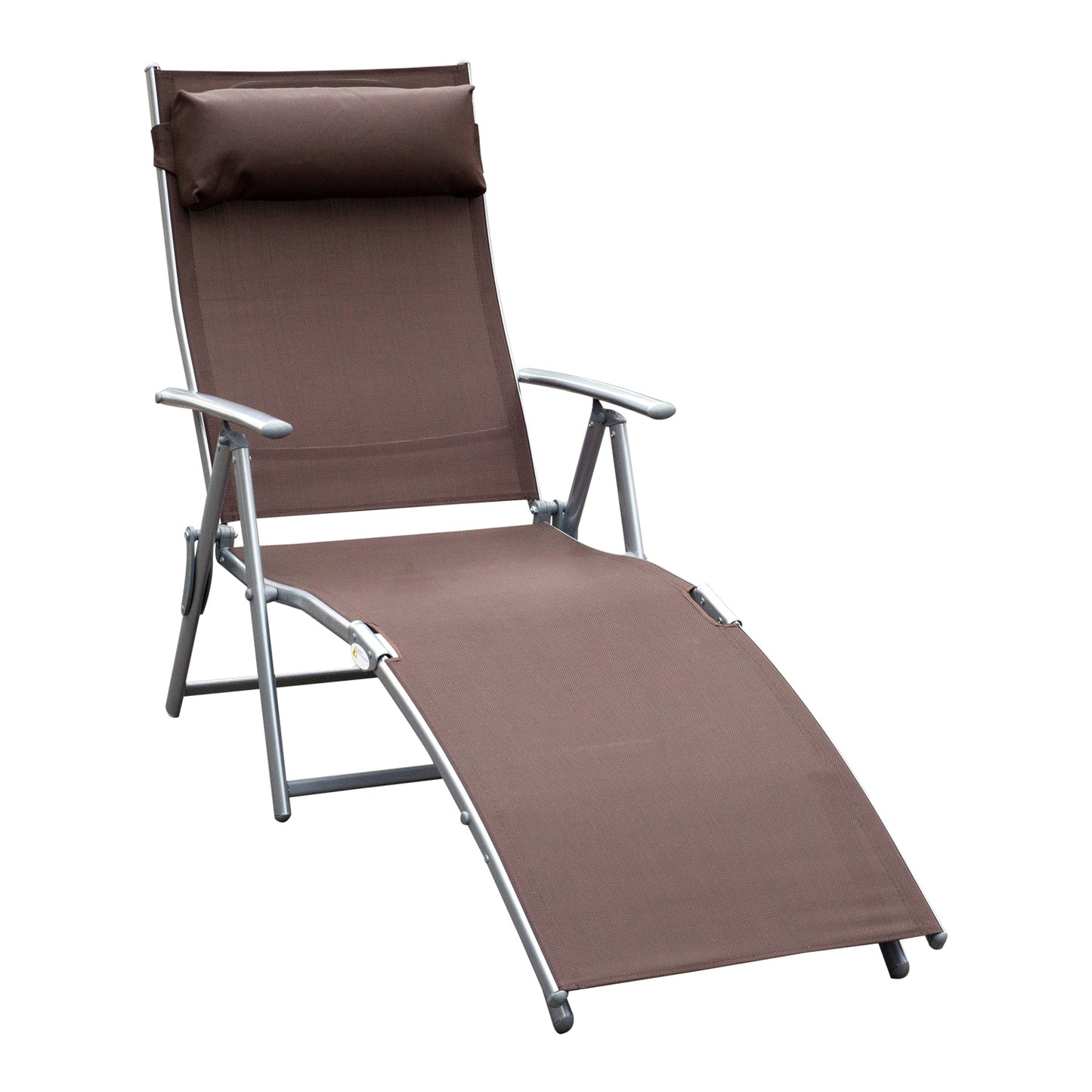 Outsunny Sun Lounger Steel Frame Outdoor Folding Chaise Texteline Lounge Chair Recliner with Headrest & 7 Levels Adjustable Backrest, Brown