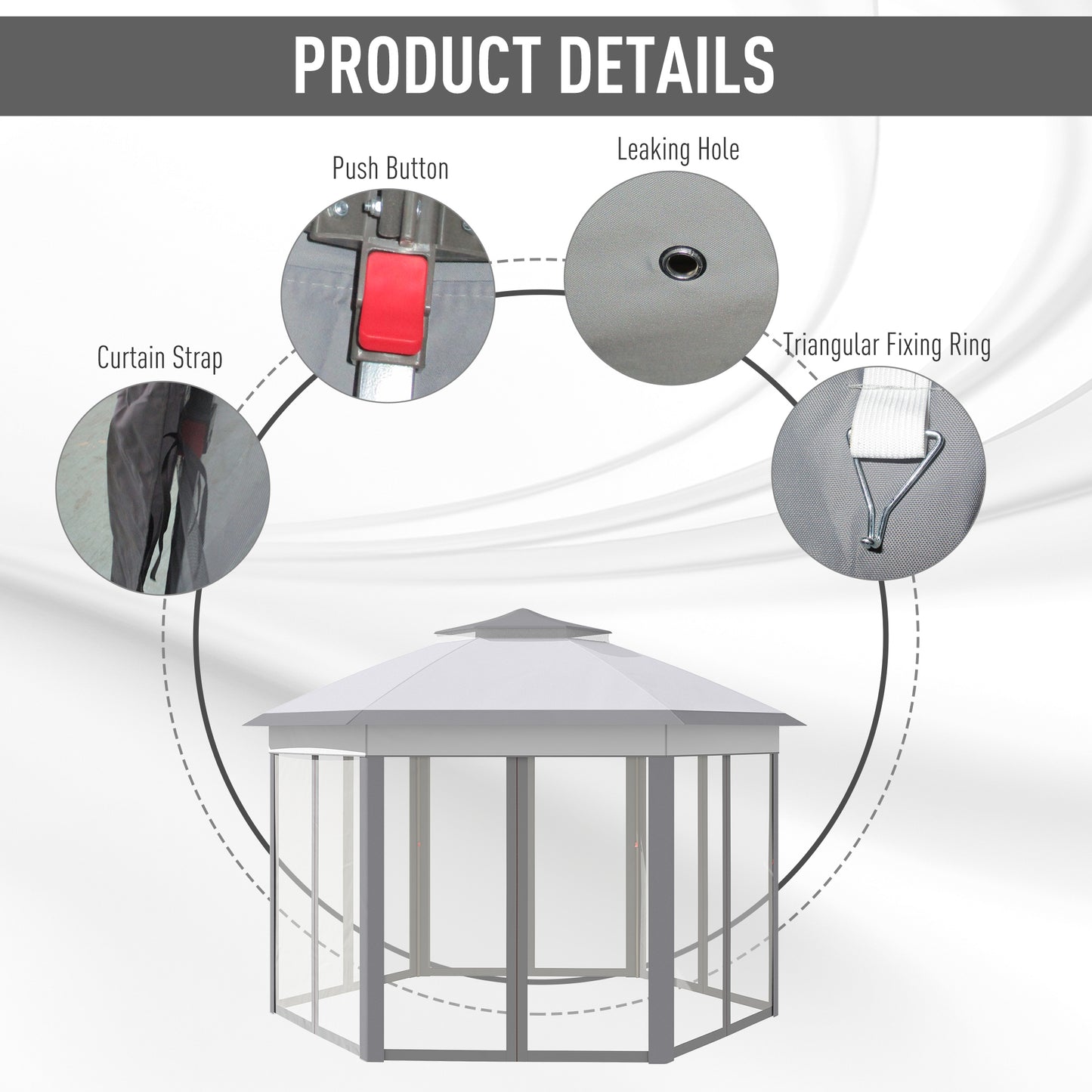 Outsunny Hexagon Patio Gazebo Pop Up Gazebo Outdoor Double Roof Instant Shelter with Netting, 4m x 4m, Grey