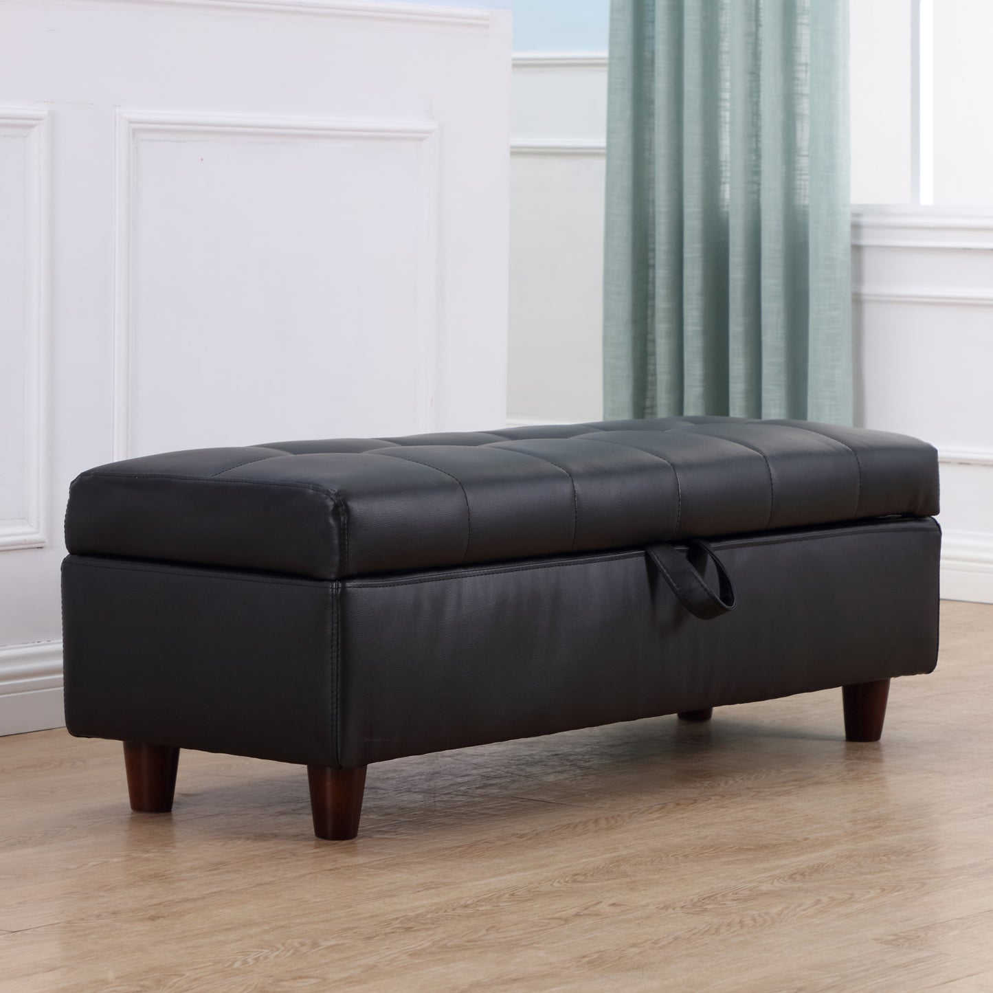 HOMCOM Ottoman Stool Bench, PU Leather-Black