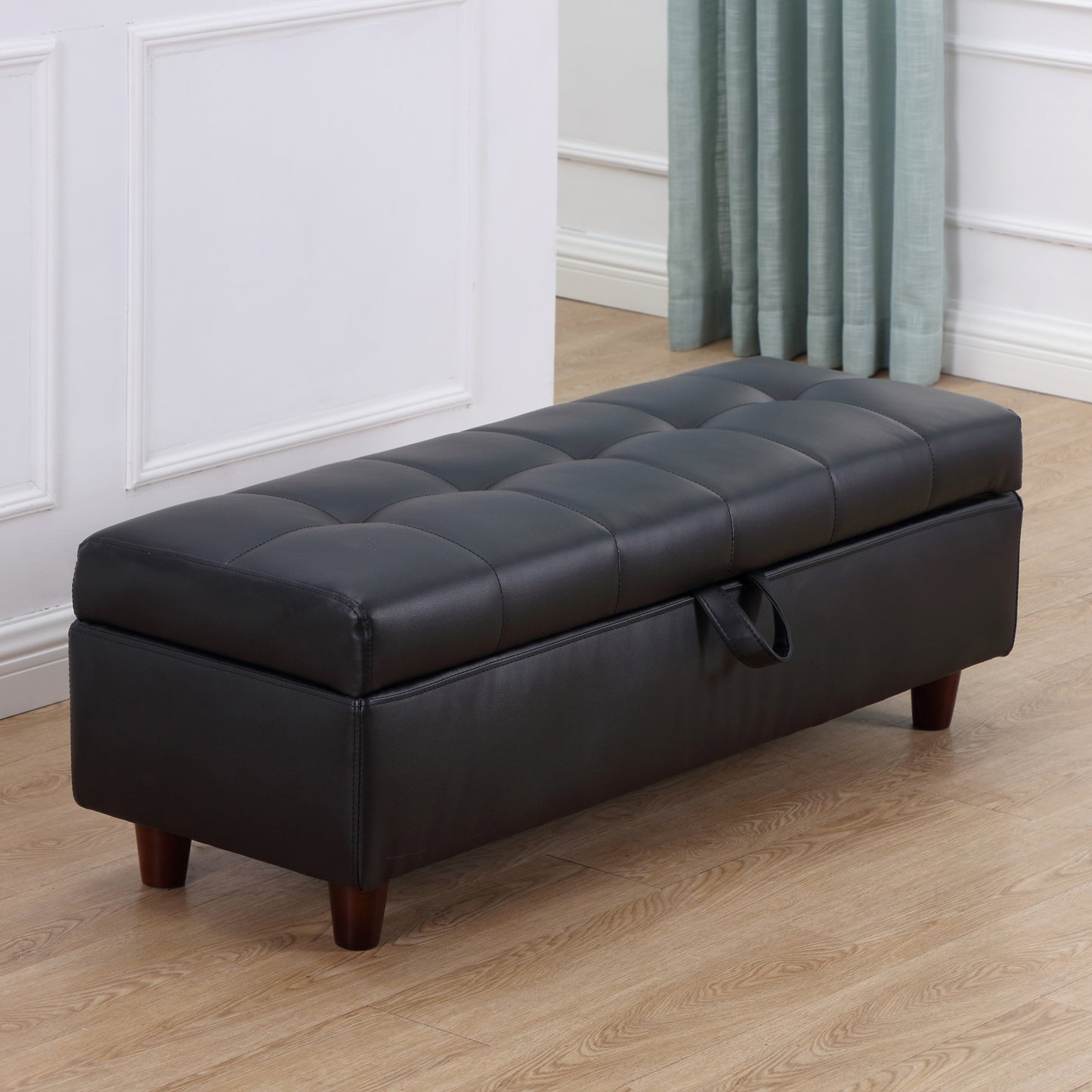 HOMCOM Ottoman Stool Bench, PU Leather-Black