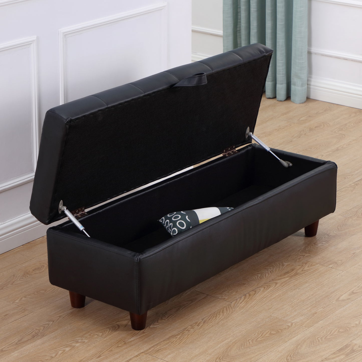 HOMCOM Ottoman Stool Bench, PU Leather-Black