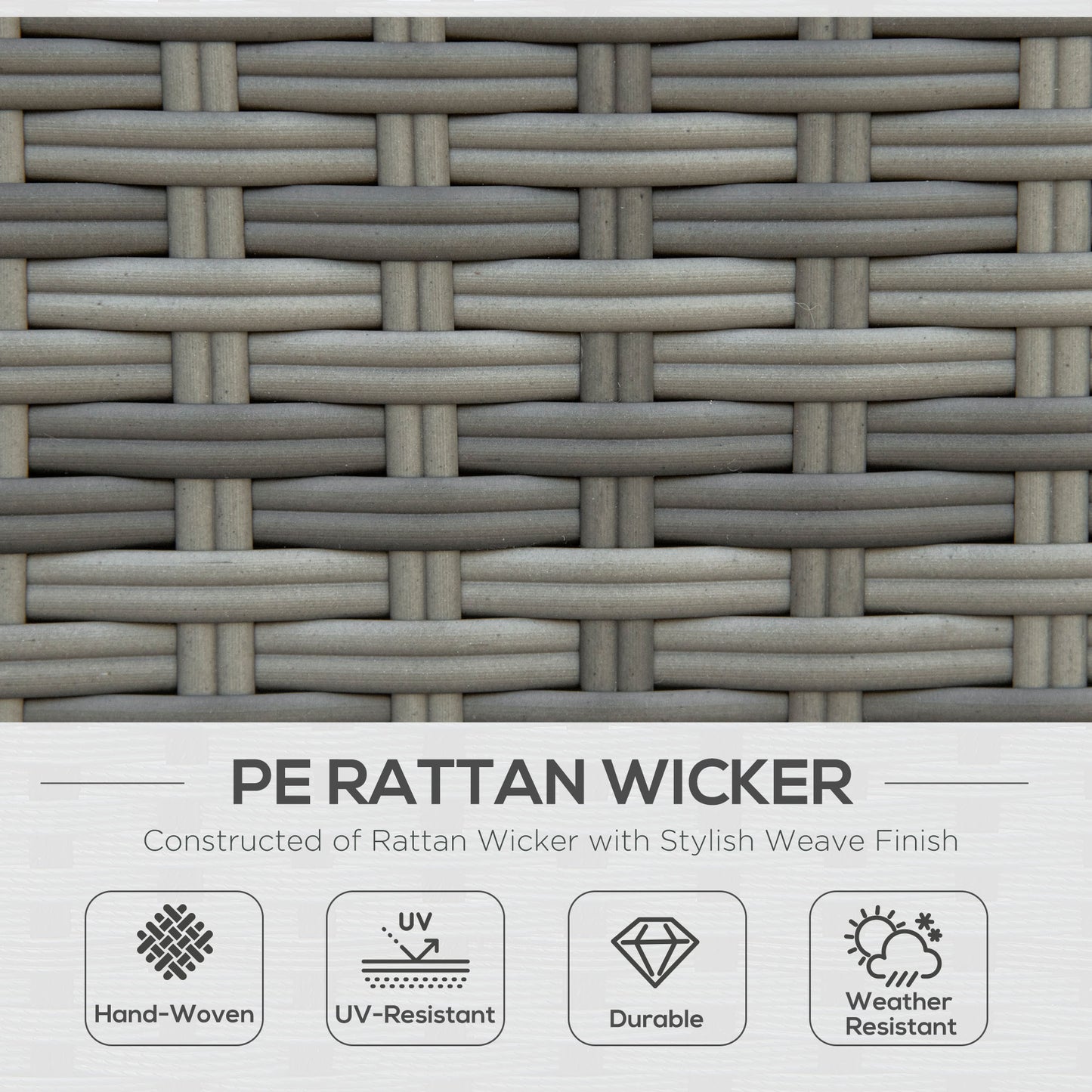 Outsunny 7 Piece Rattan Garden Furniture Set, 10-Seater Sofa Sectional with Cushioned Sofa Seat, Footstools and Expandable Glass Table for Yard, Poolside, Grey