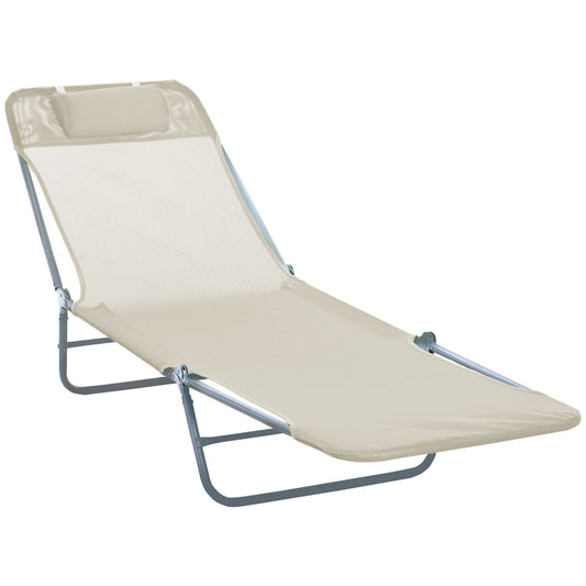 Outsunny Adjustable Back Relaxer Sun Bed Garden Lounger Recliner Chair Furniture - Beige