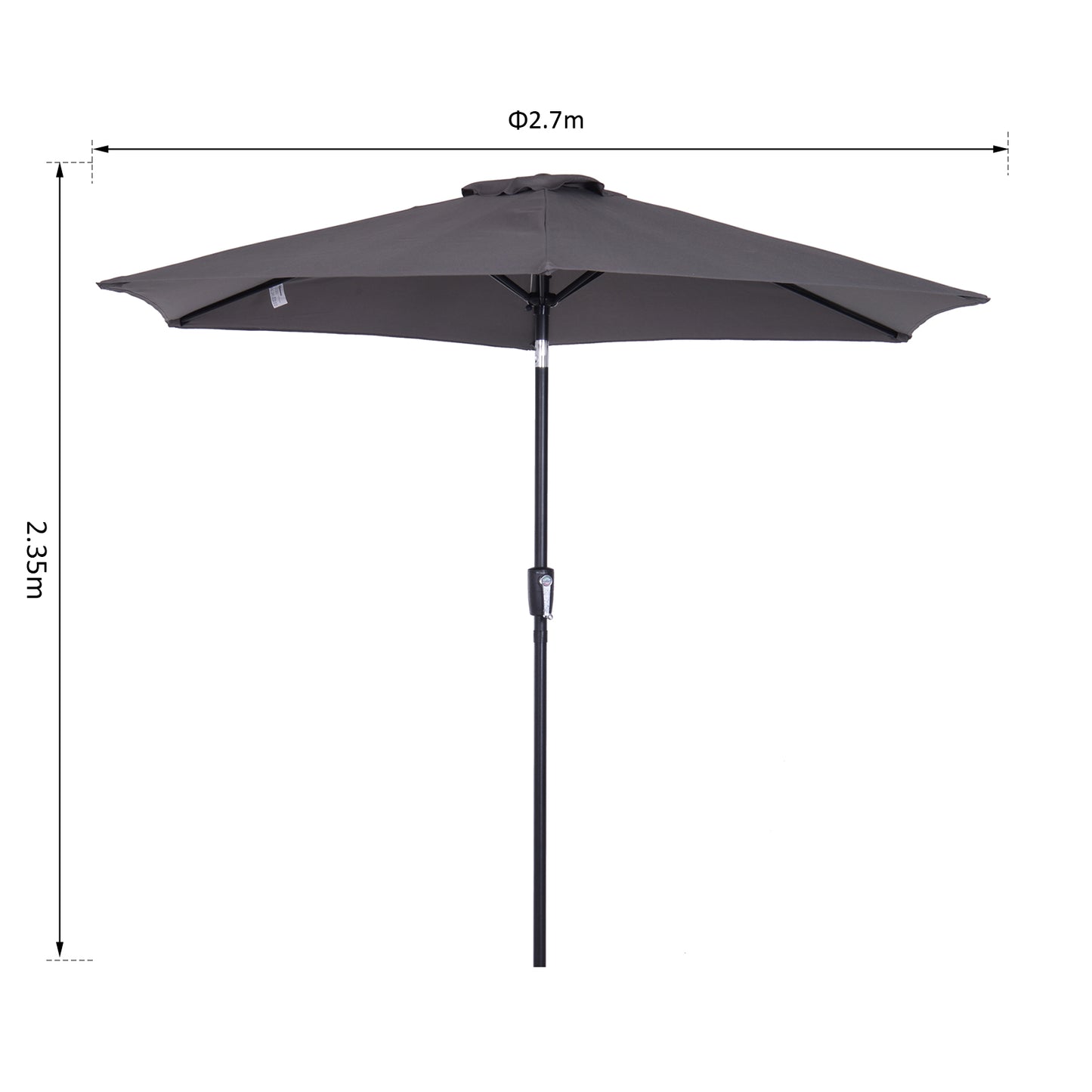 Outsunny 2.7 m Patio Umbrella, Aluminum Frame-Grey