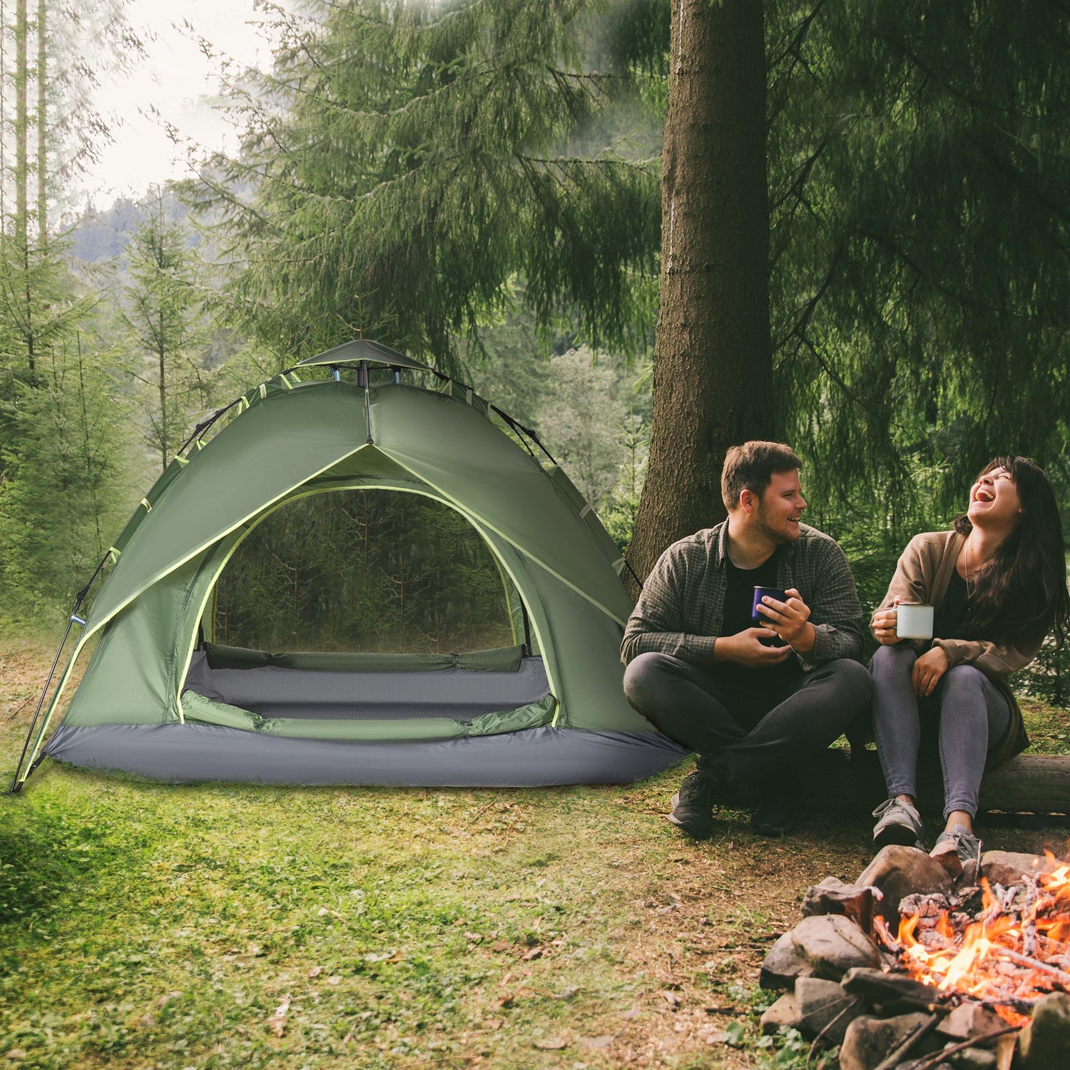 Outsunny 3 Man Pop Up Tent Camping Gazebo Garden Tent, 210Wx210Lx140H –