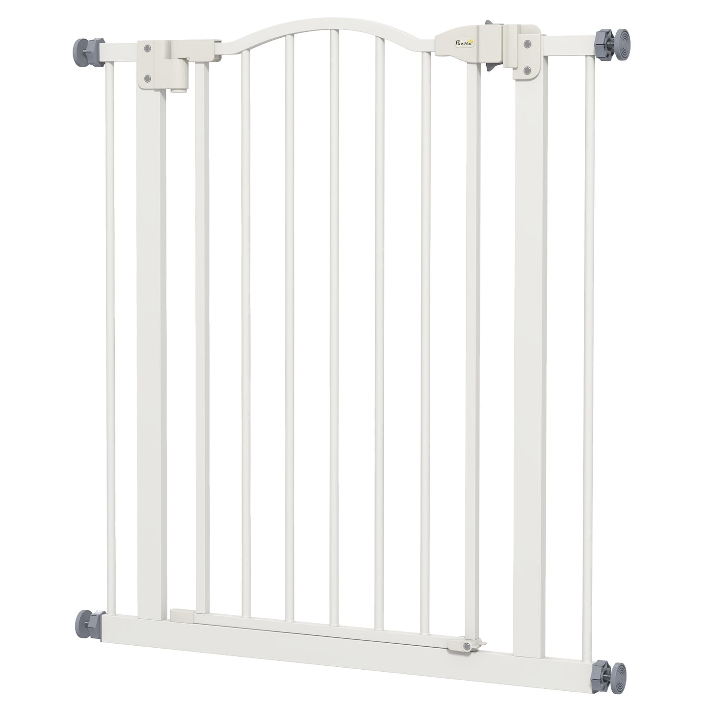 PawHut Metal 74-80cm Adjustable Pet Gate Safety Barrier w/ Auto-Close Door White
