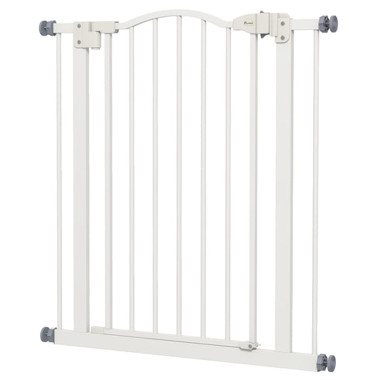 PawHut Metal 74-80cm Adjustable Pet Gate Safety Barrier w/ Auto-Close Door White