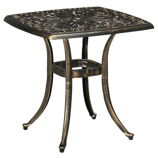 Outsunny Outdoor Patio Side Table with 38mm Dia. Umbrella Hole Cast Aluminium Patio coffee Table 54 x 54cm Bronze