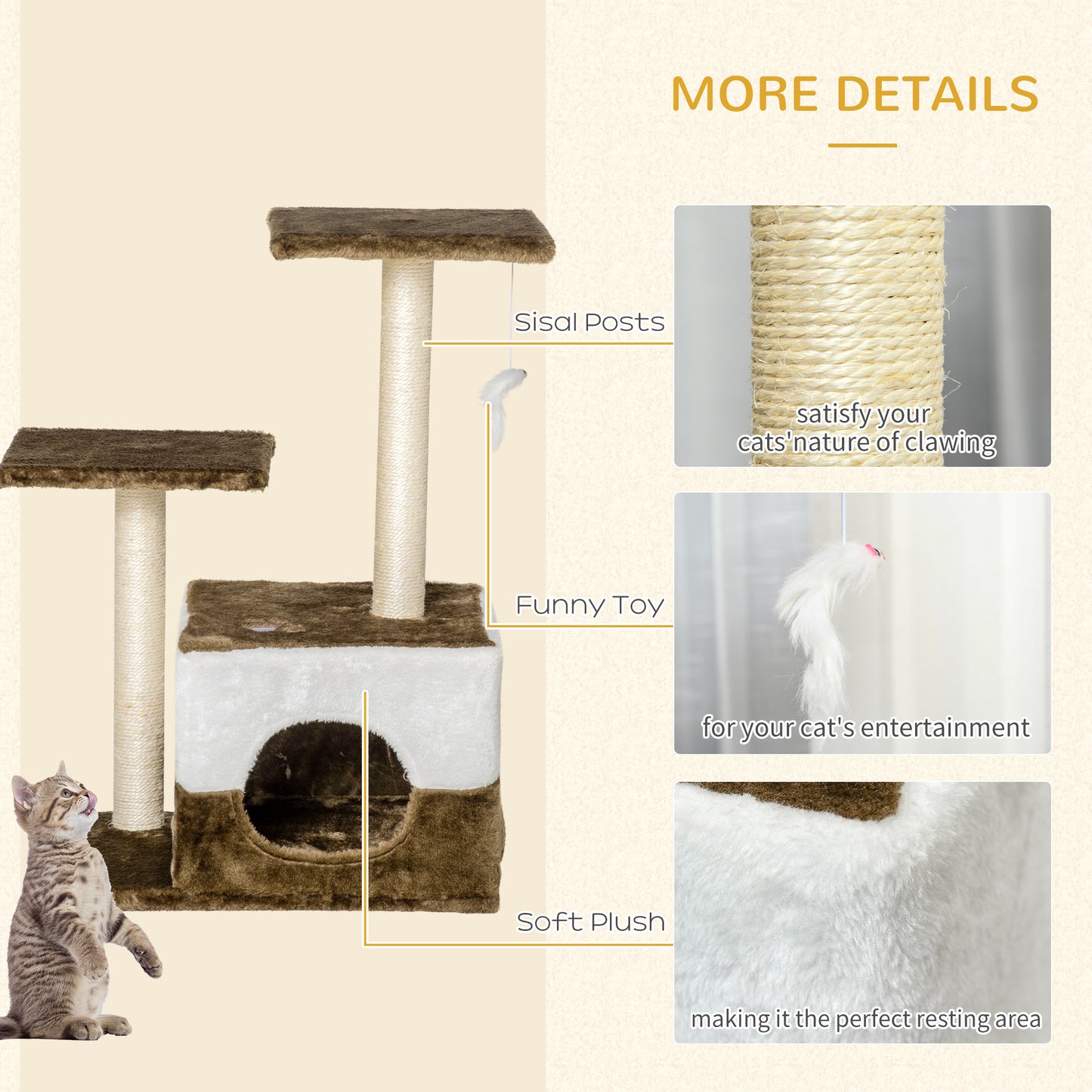 PawHut Cat Tree Tower Kitten House Scratching Posts with Condo Perch Interactive Mouse Toy, 45 x 33 x 70 cm, Brown