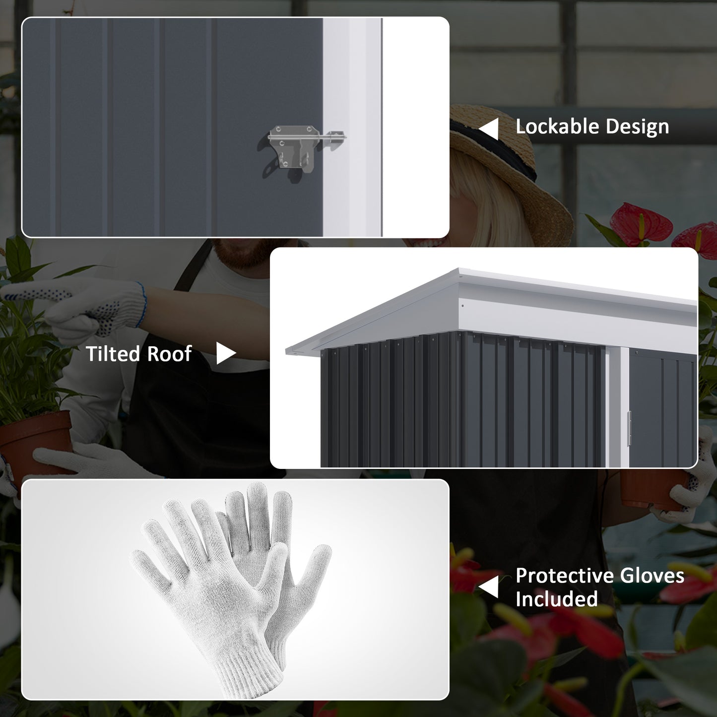 Outsunny Metal Garden Shed Outdoor Leanto Shed for Tool Motor Bike with Adjustable Shelf Lock Gloves 5'x3'x6' Dark Grey